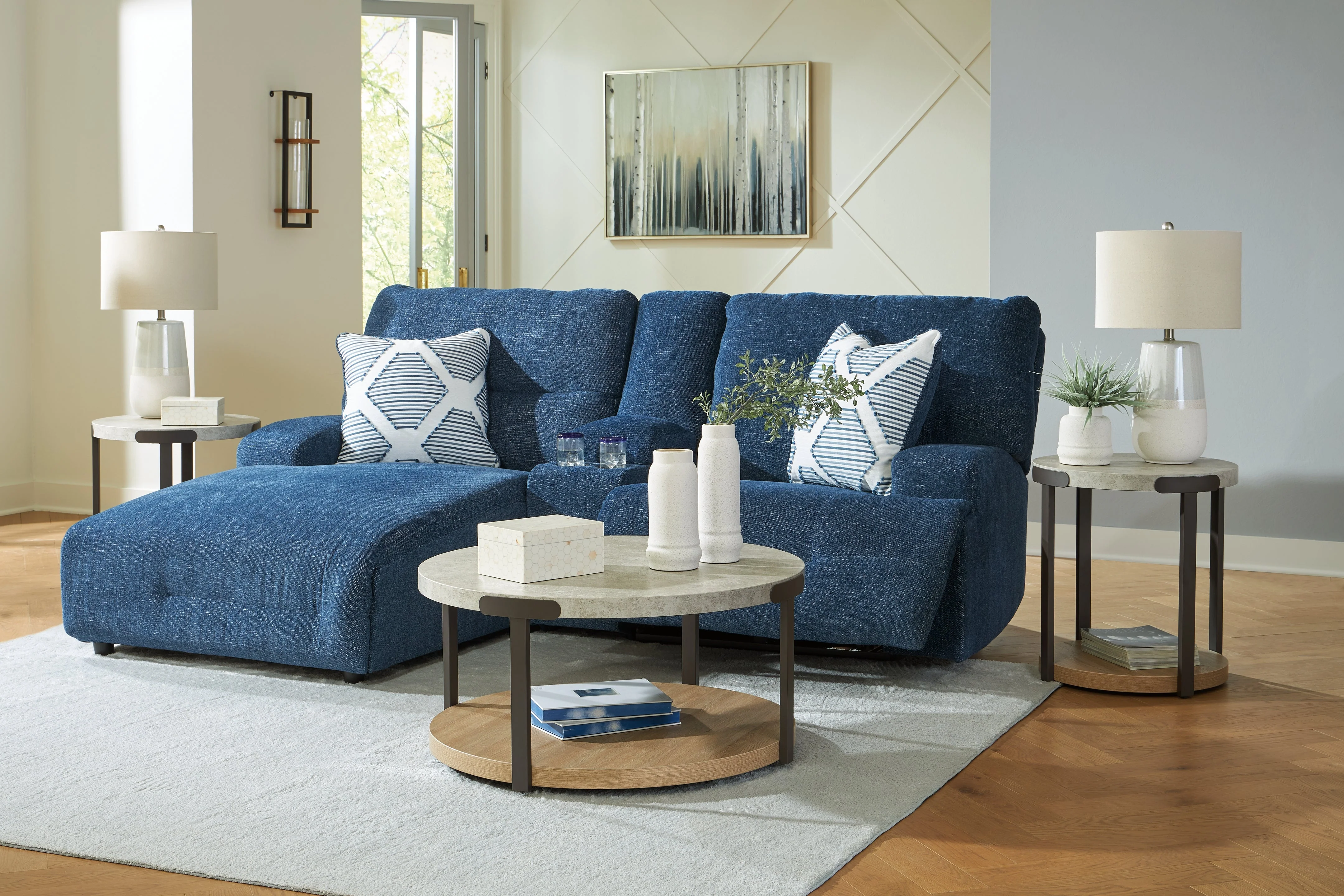 Acklen Place Navy 3-Piece Dual Power Reclining Modular Sofa with LAF Chaise - Image 3