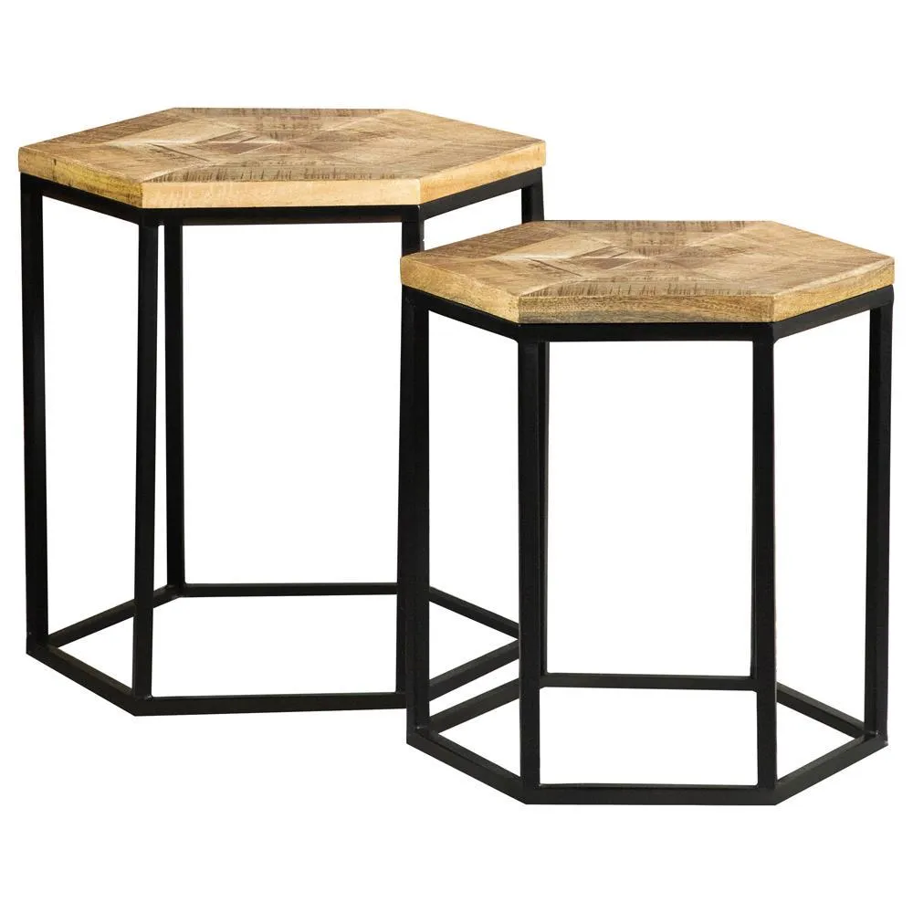 Adger Natural and Black 2-Piece Hexagon Nesting Tables - Image 2