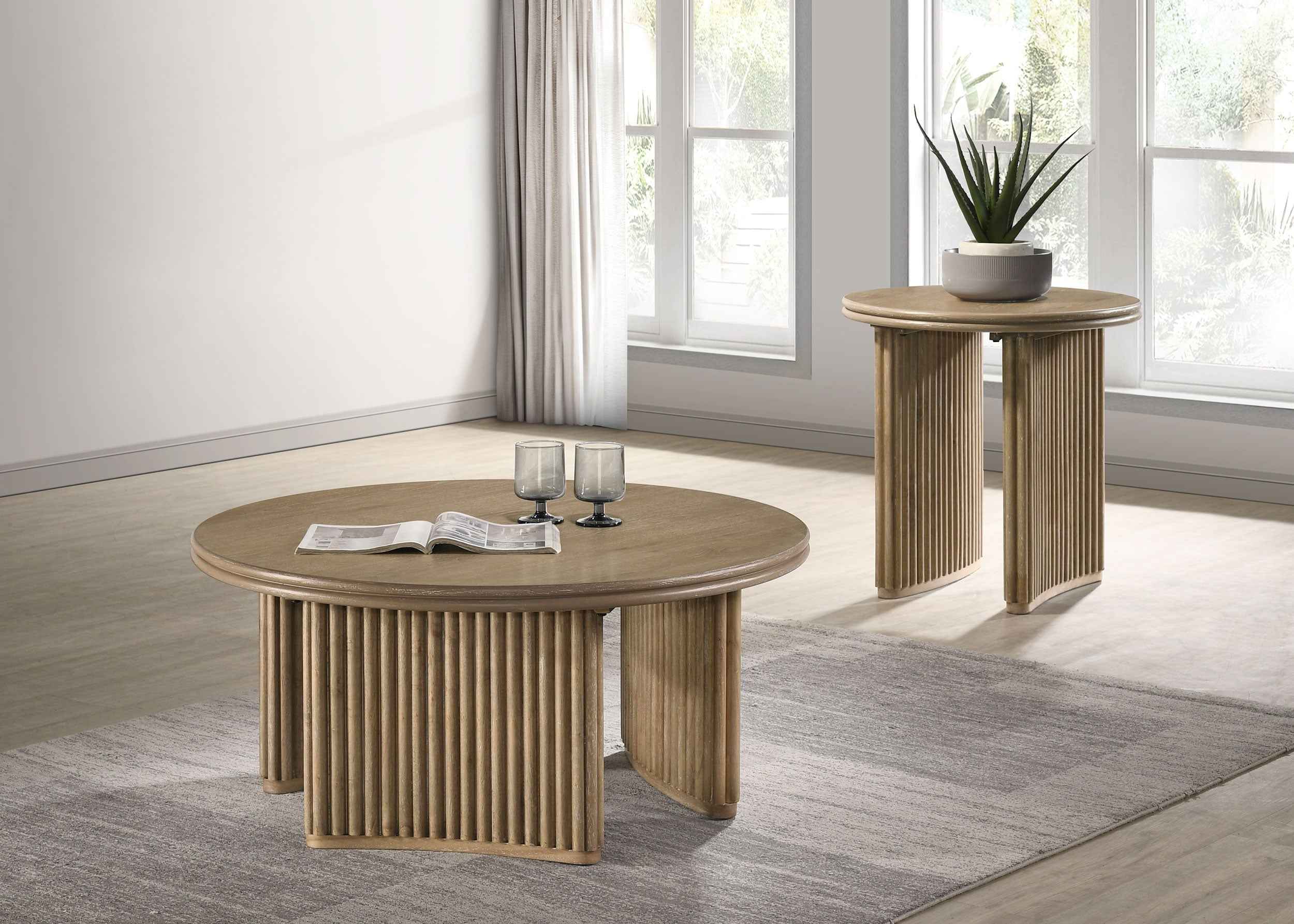 Adina Distressed Light Brown 2-piece Round Coffee Table Set