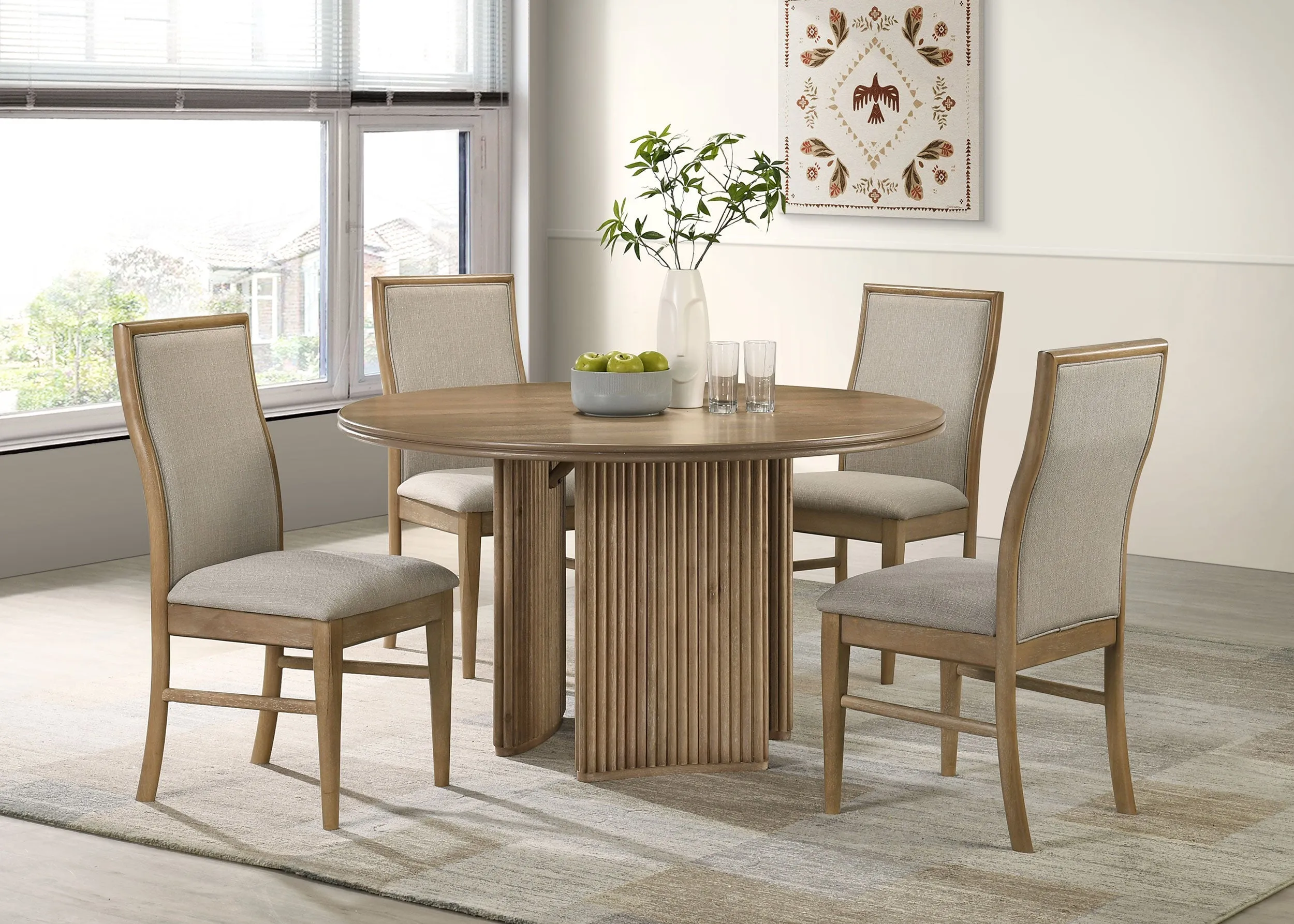 Adina Distressed Light Brown 53-inch Round Wood Dining Table - Image 9