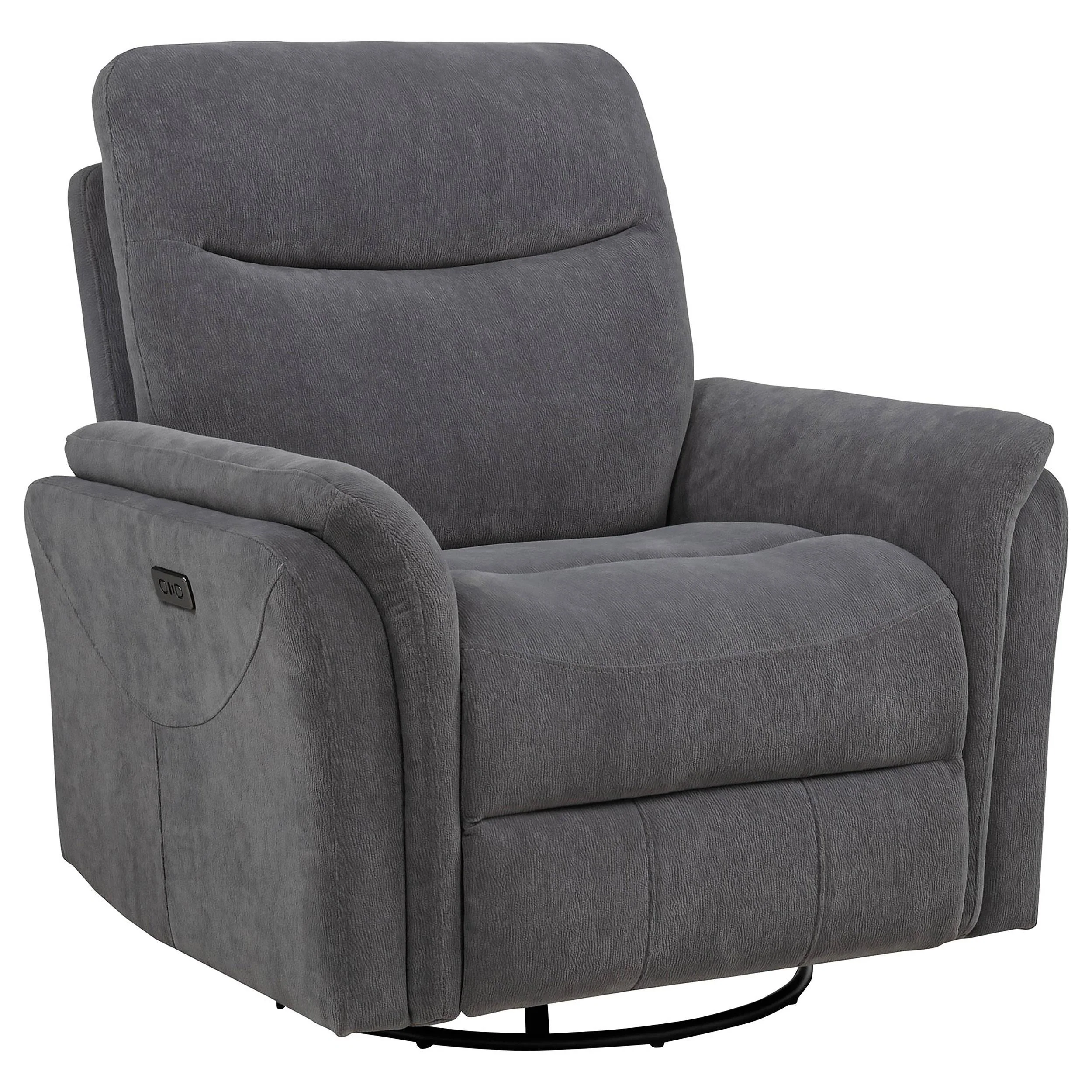 Adler Charcoal Gray Upholstered Power Swivel Glider Recliner - Image 3