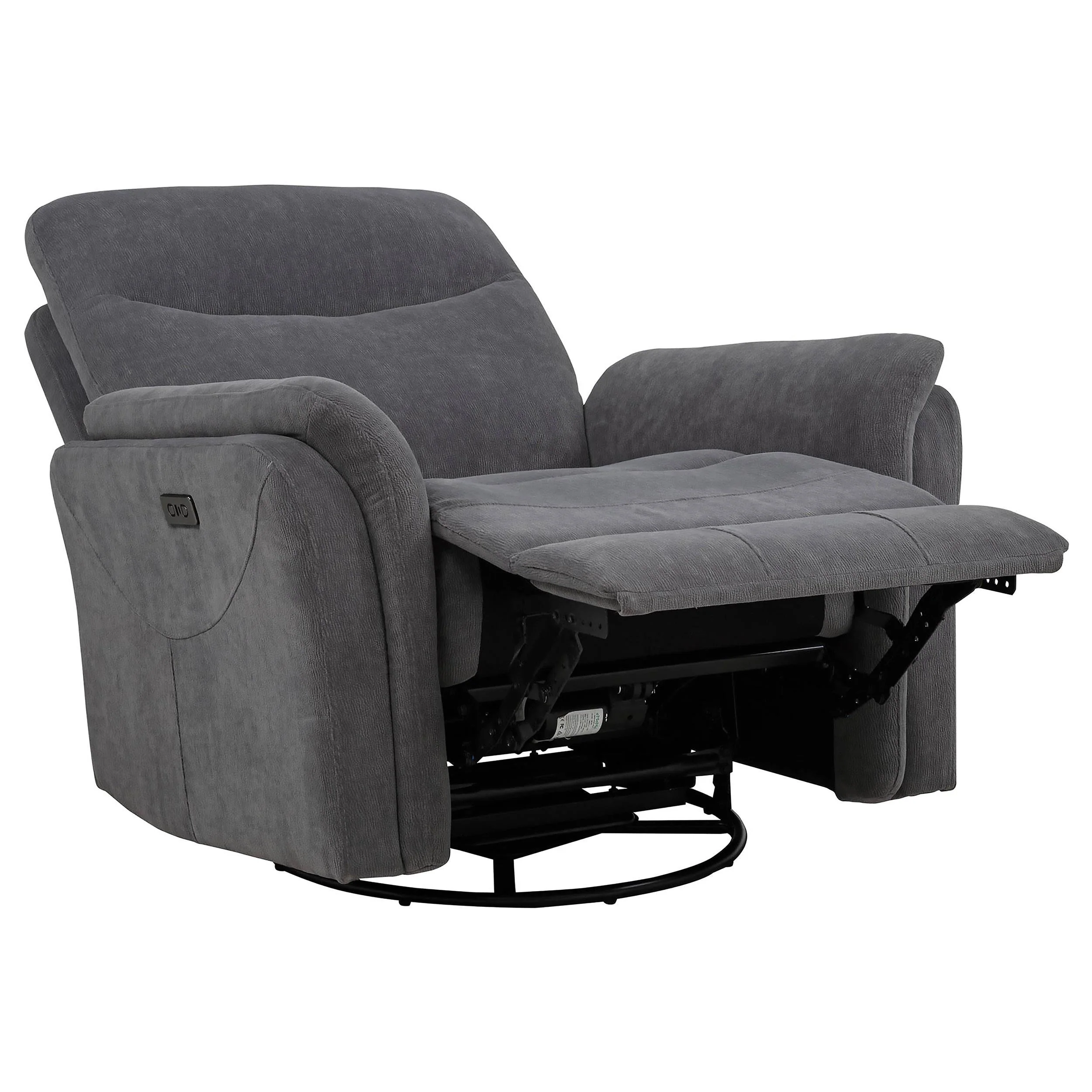 Adler Charcoal Gray Upholstered Power Swivel Glider Recliner - Image 4