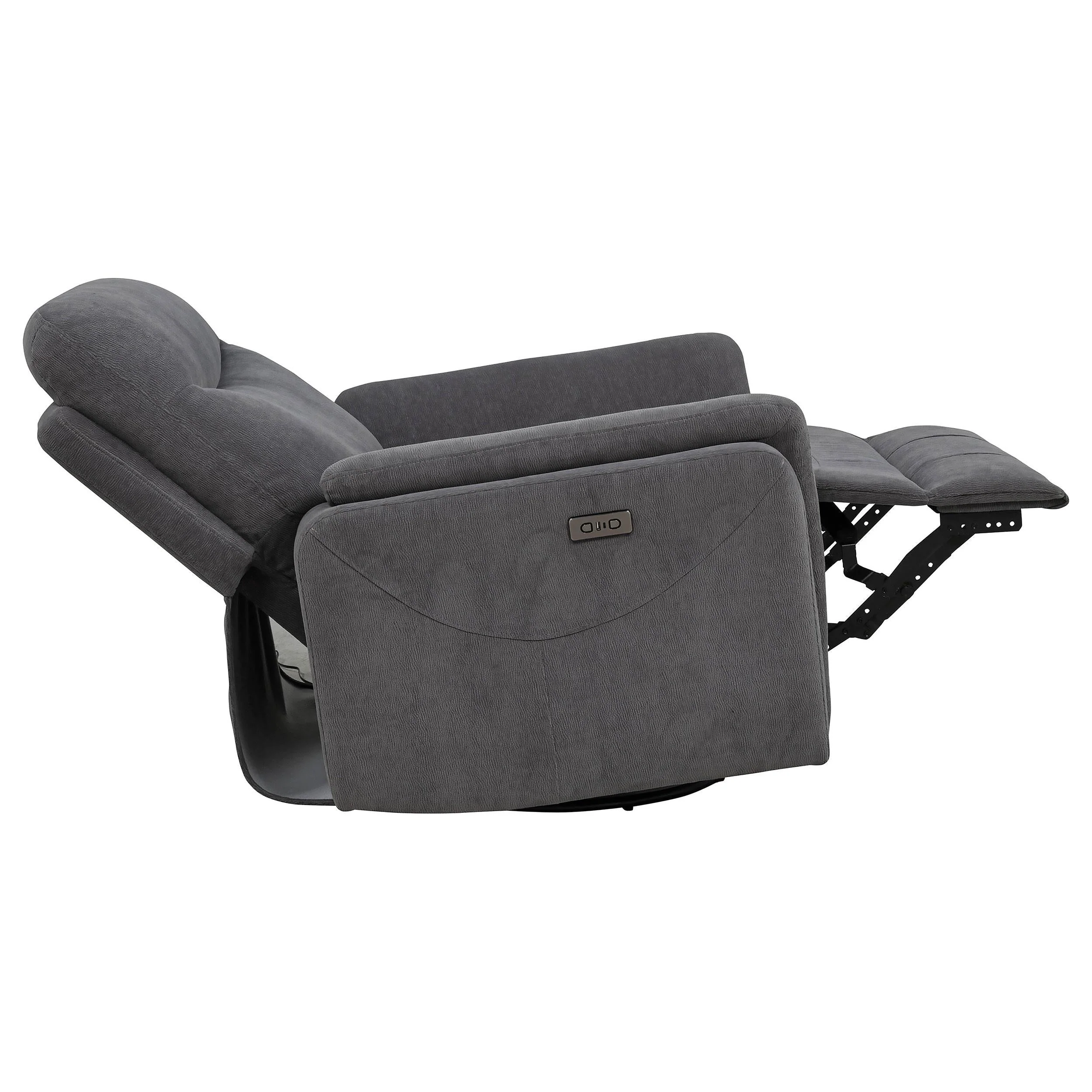 Adler Charcoal Gray Upholstered Power Swivel Glider Recliner - Image 8