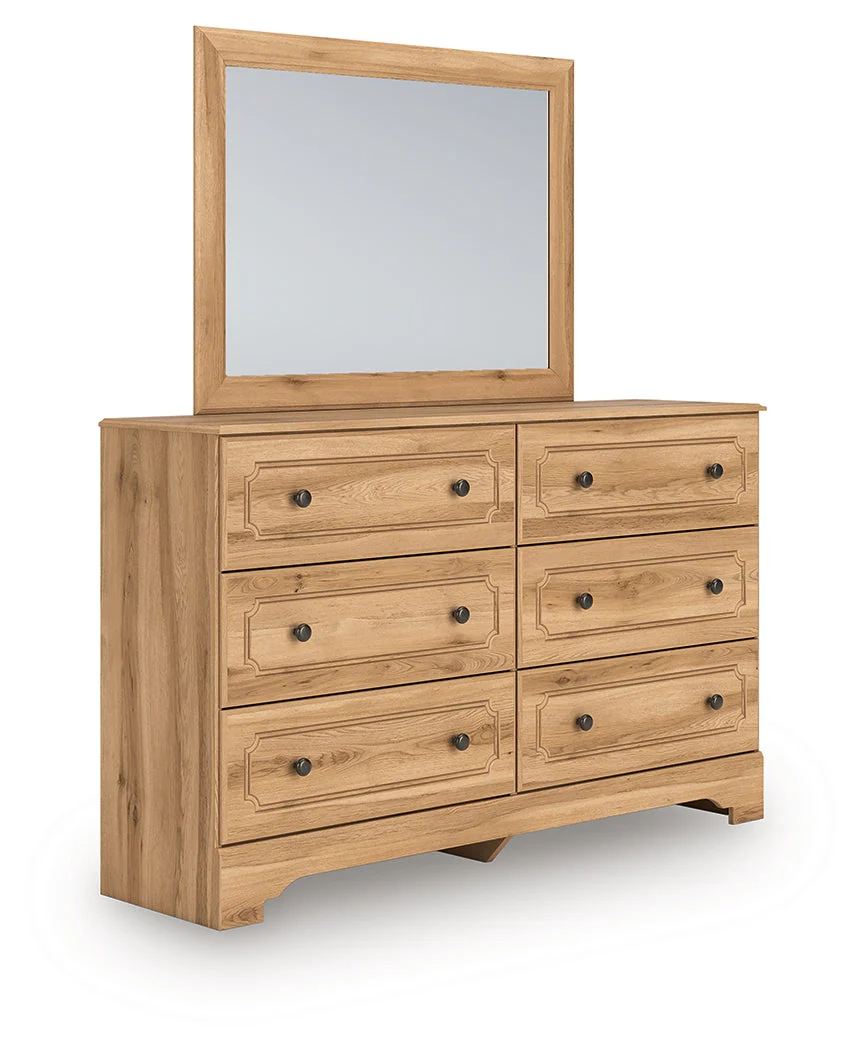 Aleaport Warm Brown King Panel Bed, Dresser, Mirror and Nightstand - Image 3