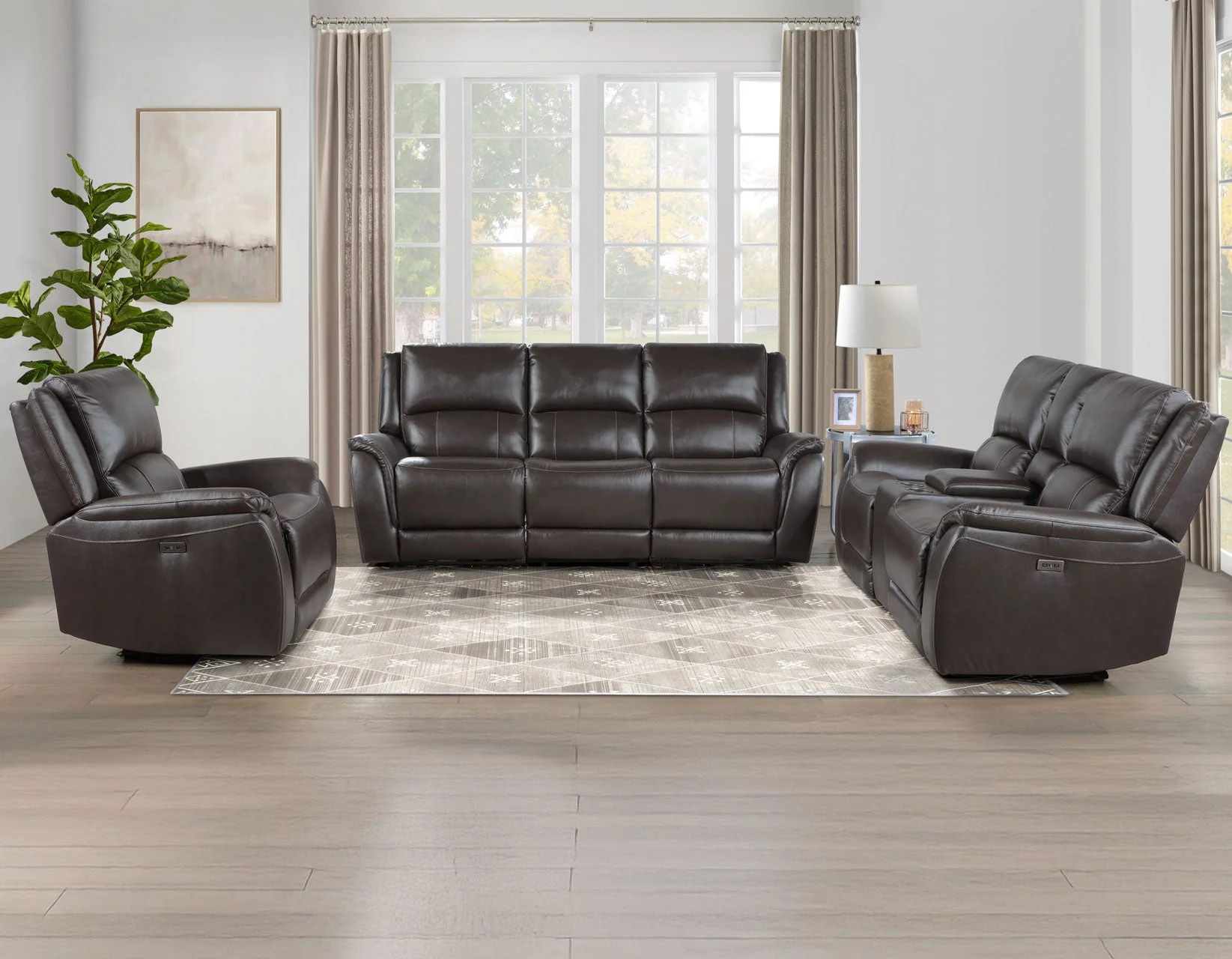Alexandria Chocolate 3-Piece Top-Grain Leather Power Reclining Set - Image 5