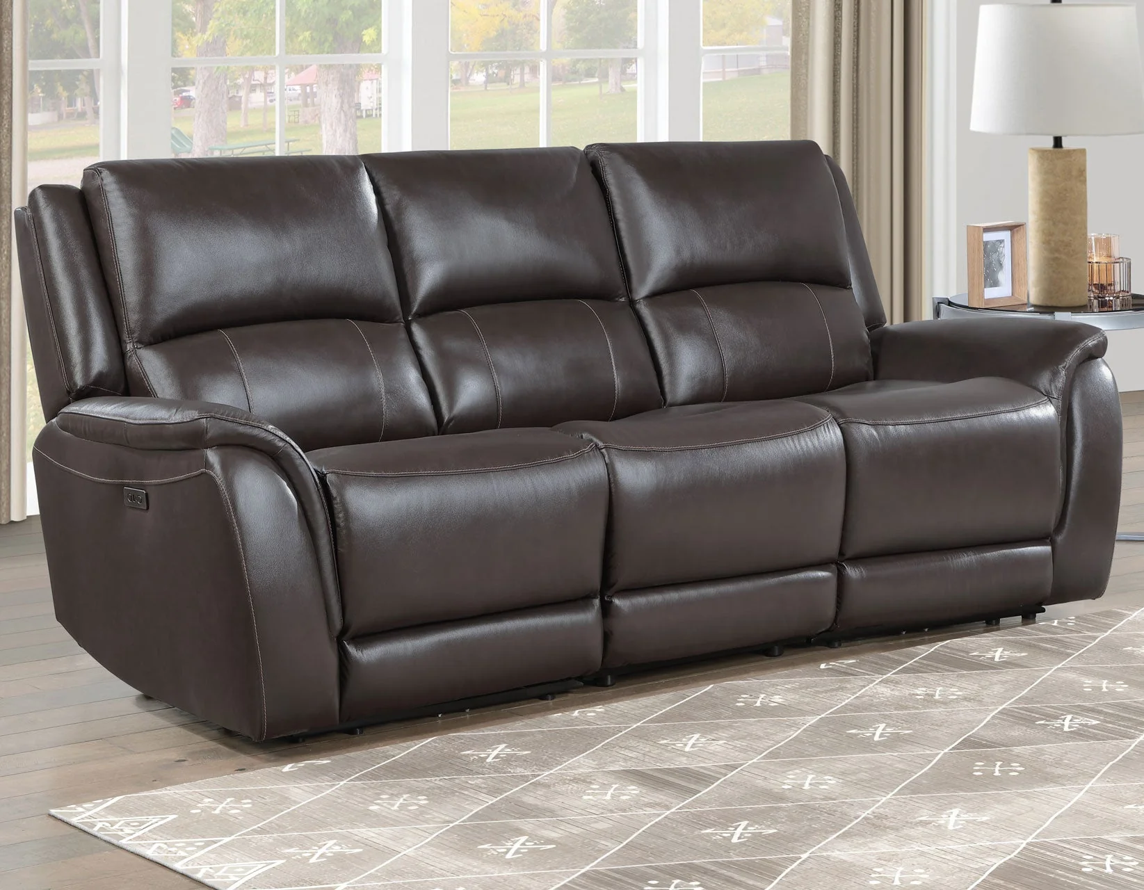 Alexandria Chocolate 3-Piece Top-Grain Leather Power Reclining Set - Image 7