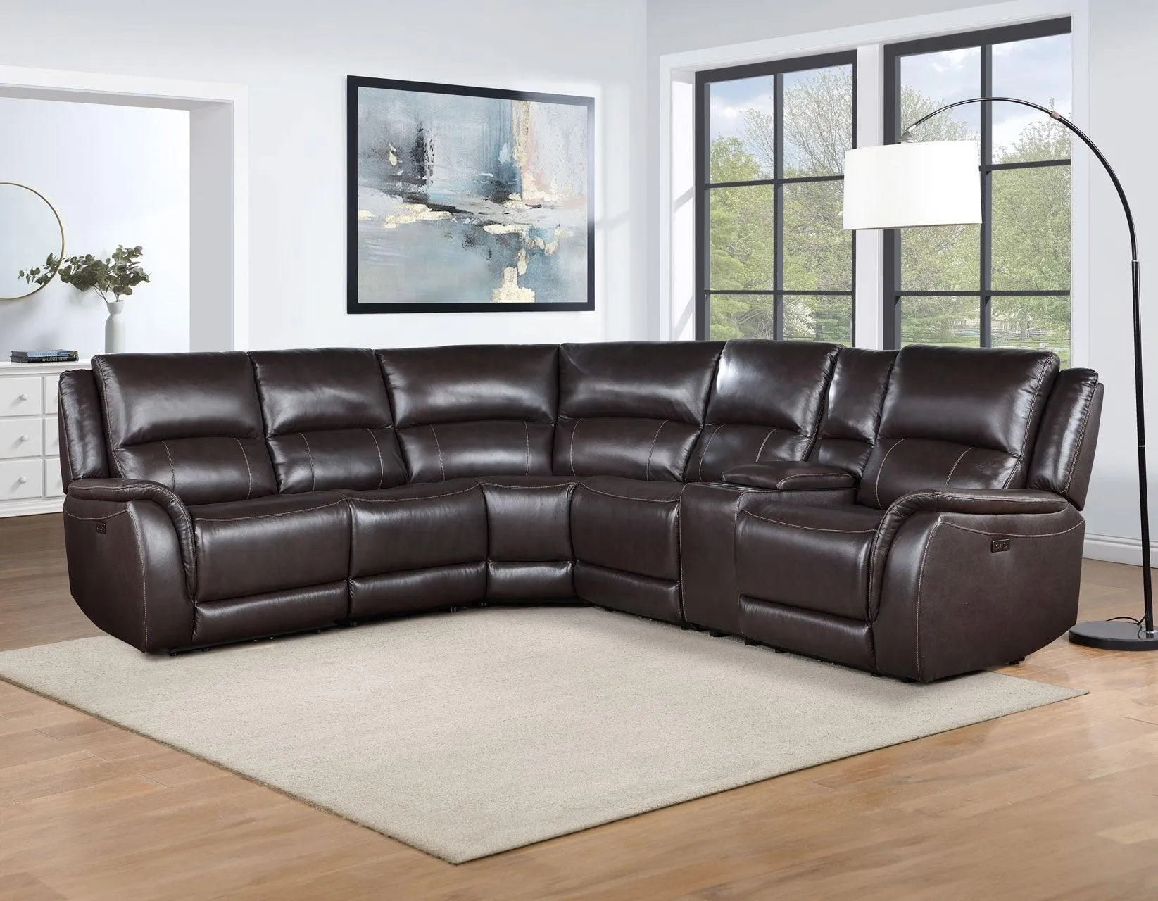 Alexandria Chocolate Top-Grain Leather 6-Piece Power Reclining Set - Image 2