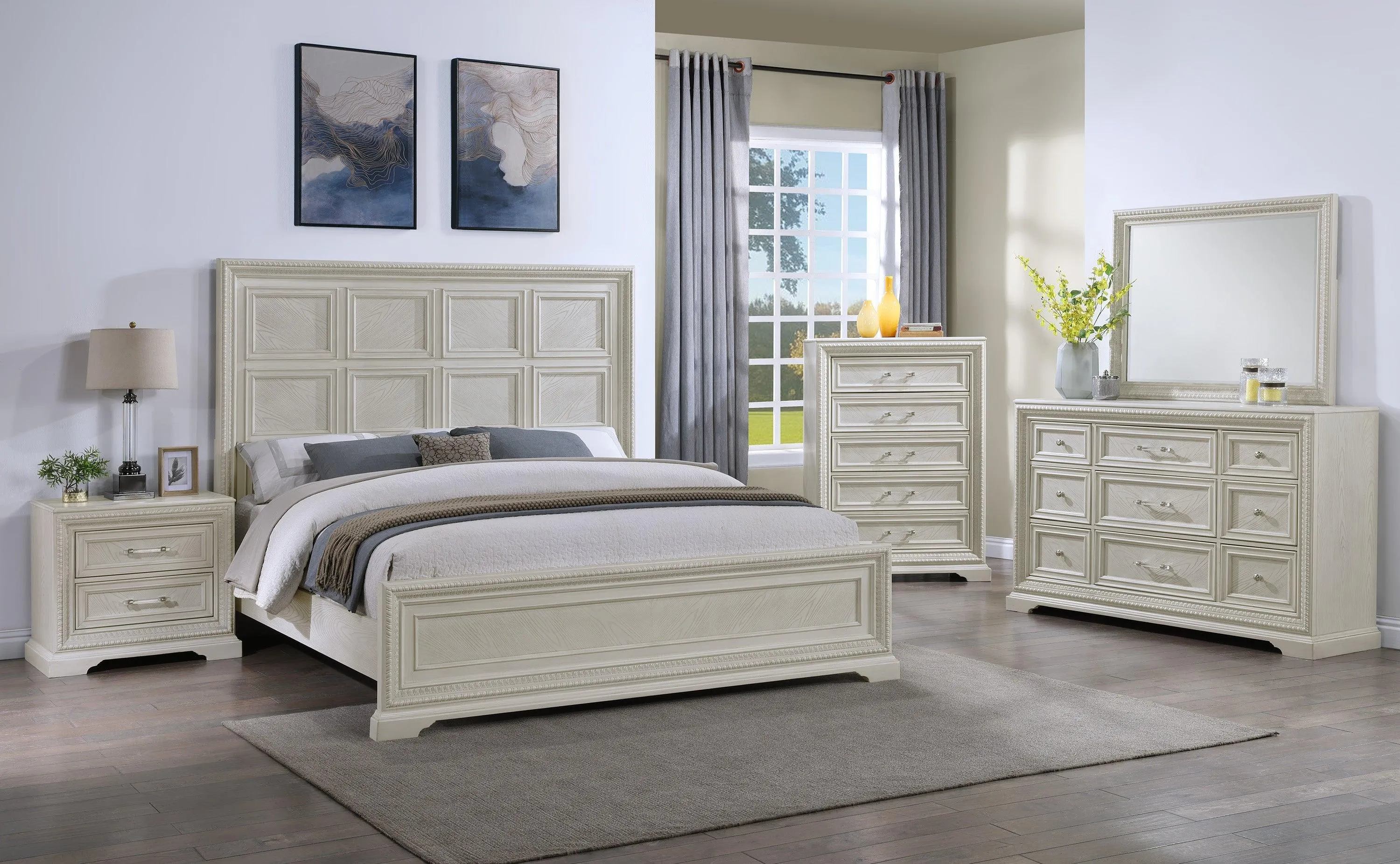 Alexandria Whitewash King Panel Bed - Image 2