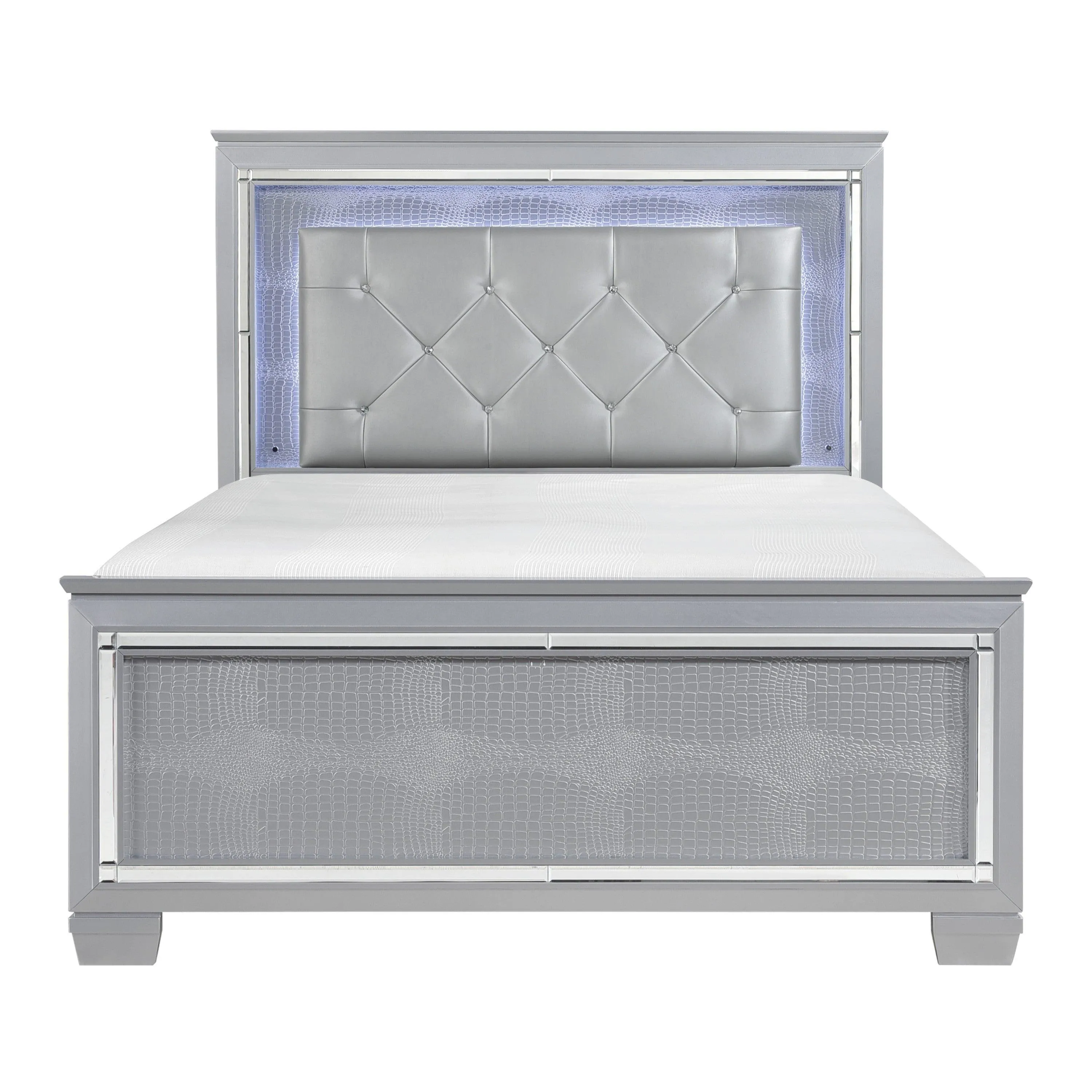 Allura Silver Queen LED Upholstered Panel Bed - Image 2