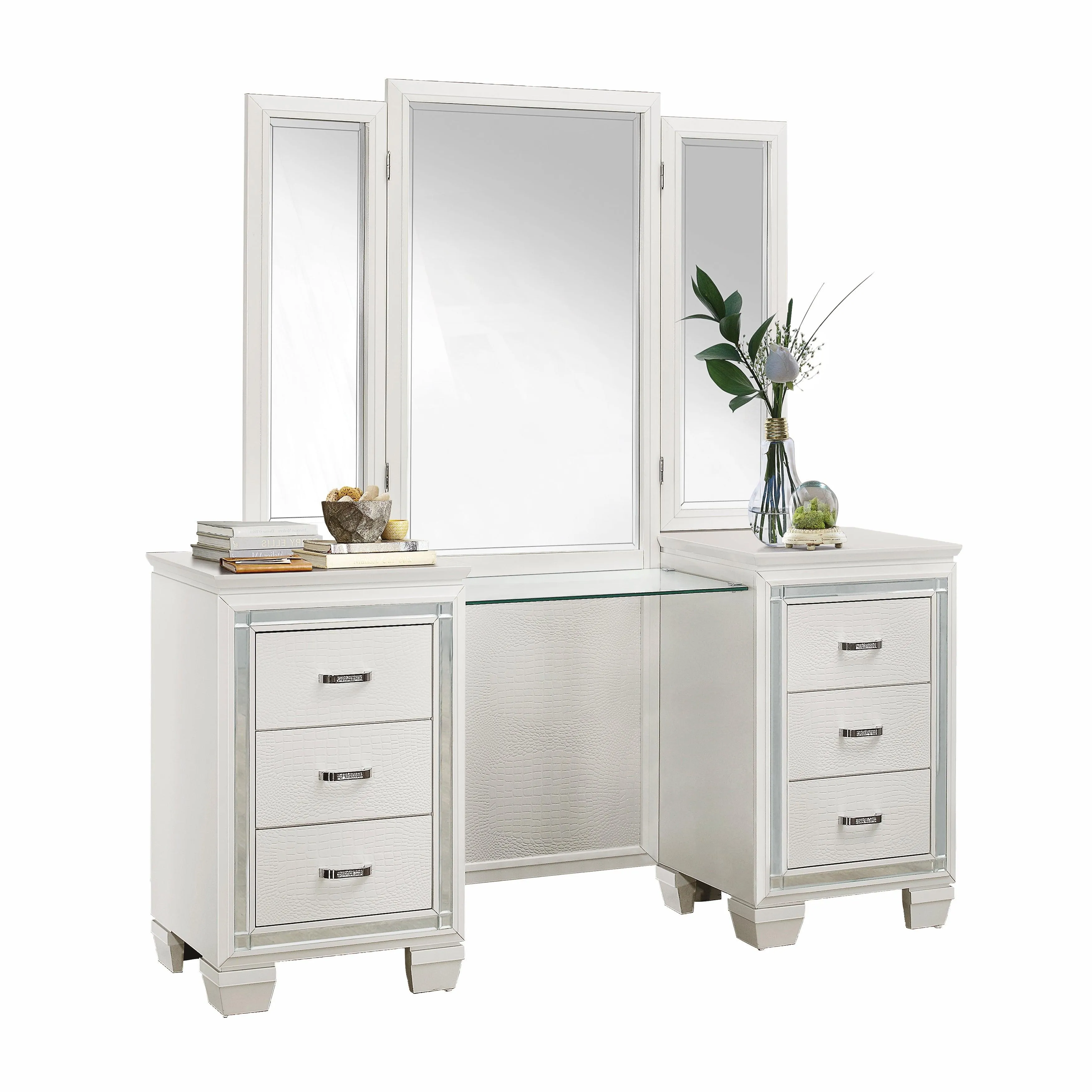 Allura White Vanity Dresser with Mirror - Image 2