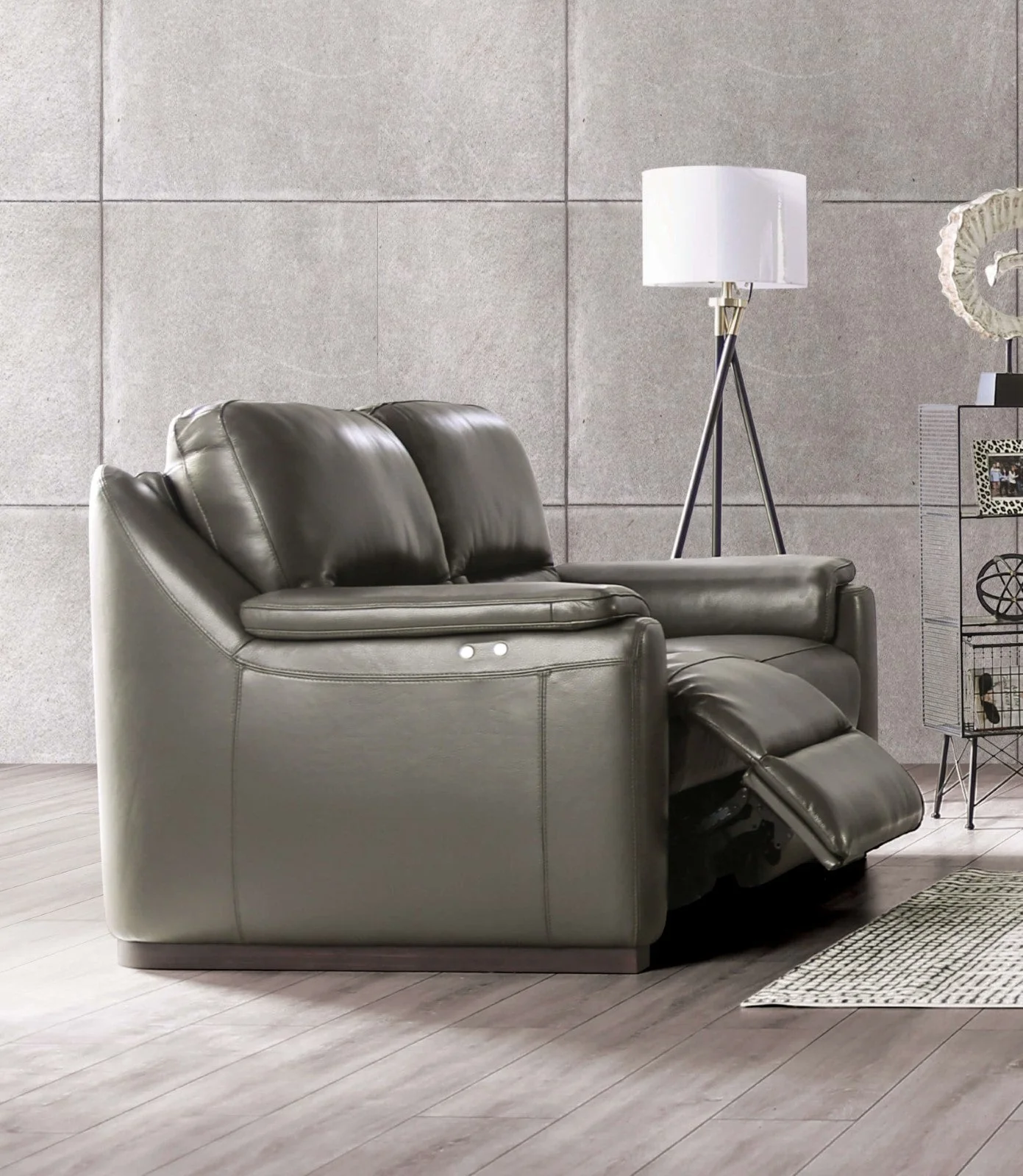 Altamura Gray Real Italian Leather Power Reclining Sofa & Loveseat - Image 3