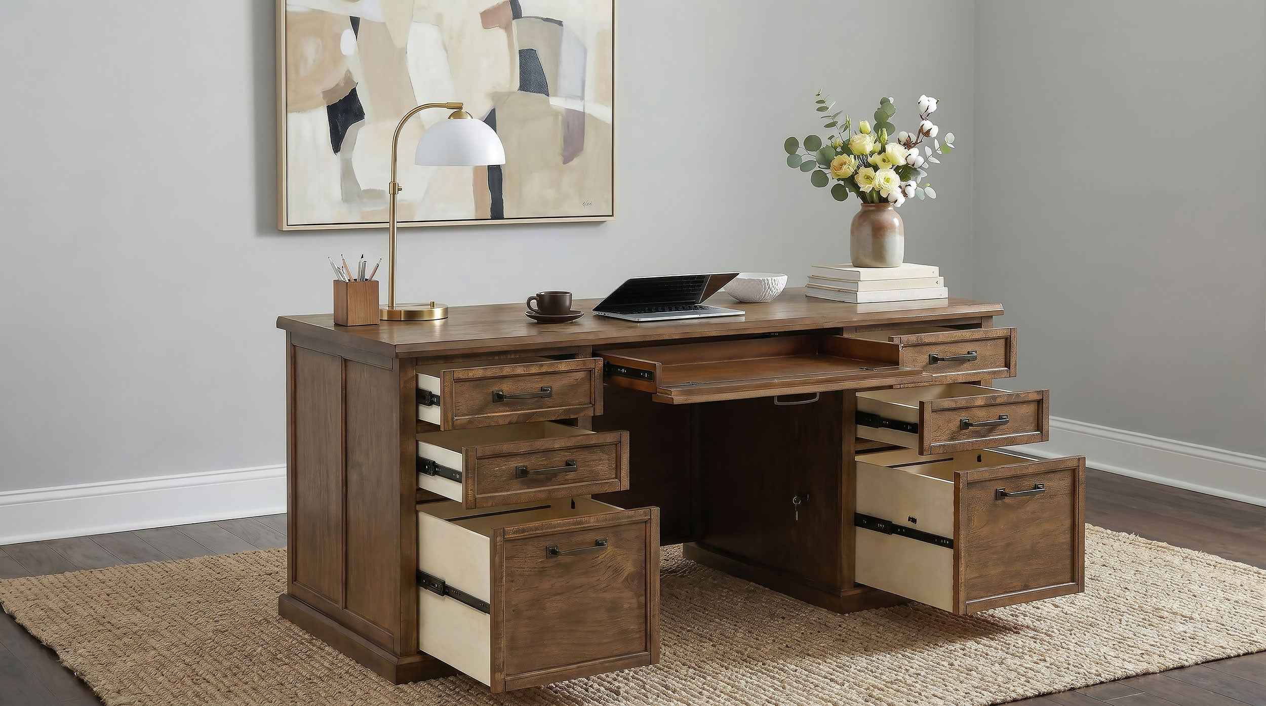 Altidore Distressed Brown 68-inch 7-drawer Executive Home Office Desk - Image 2