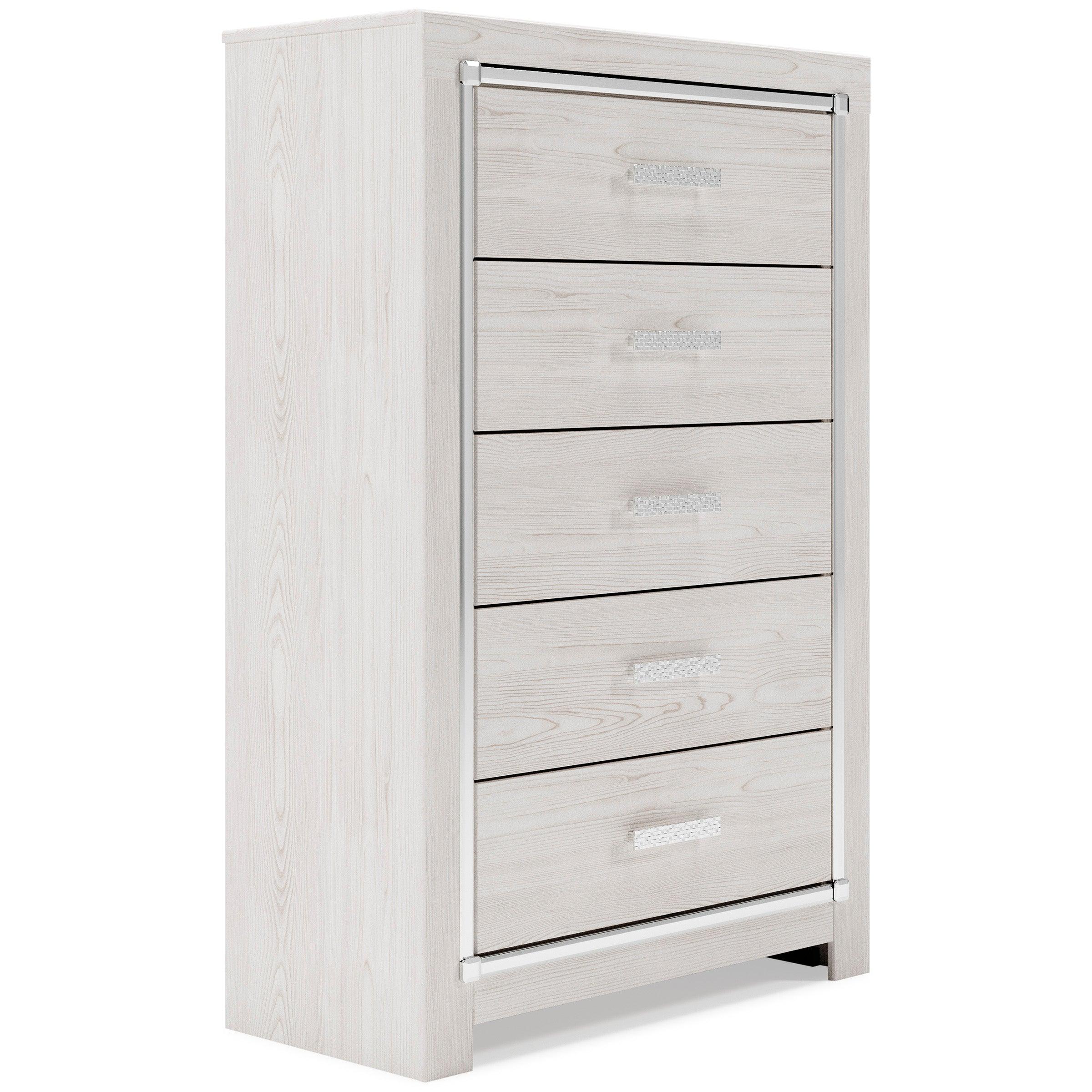 Altyra White LED Bookcase Upholstered Footboard Storage Platform Bedroom Set - Image 6