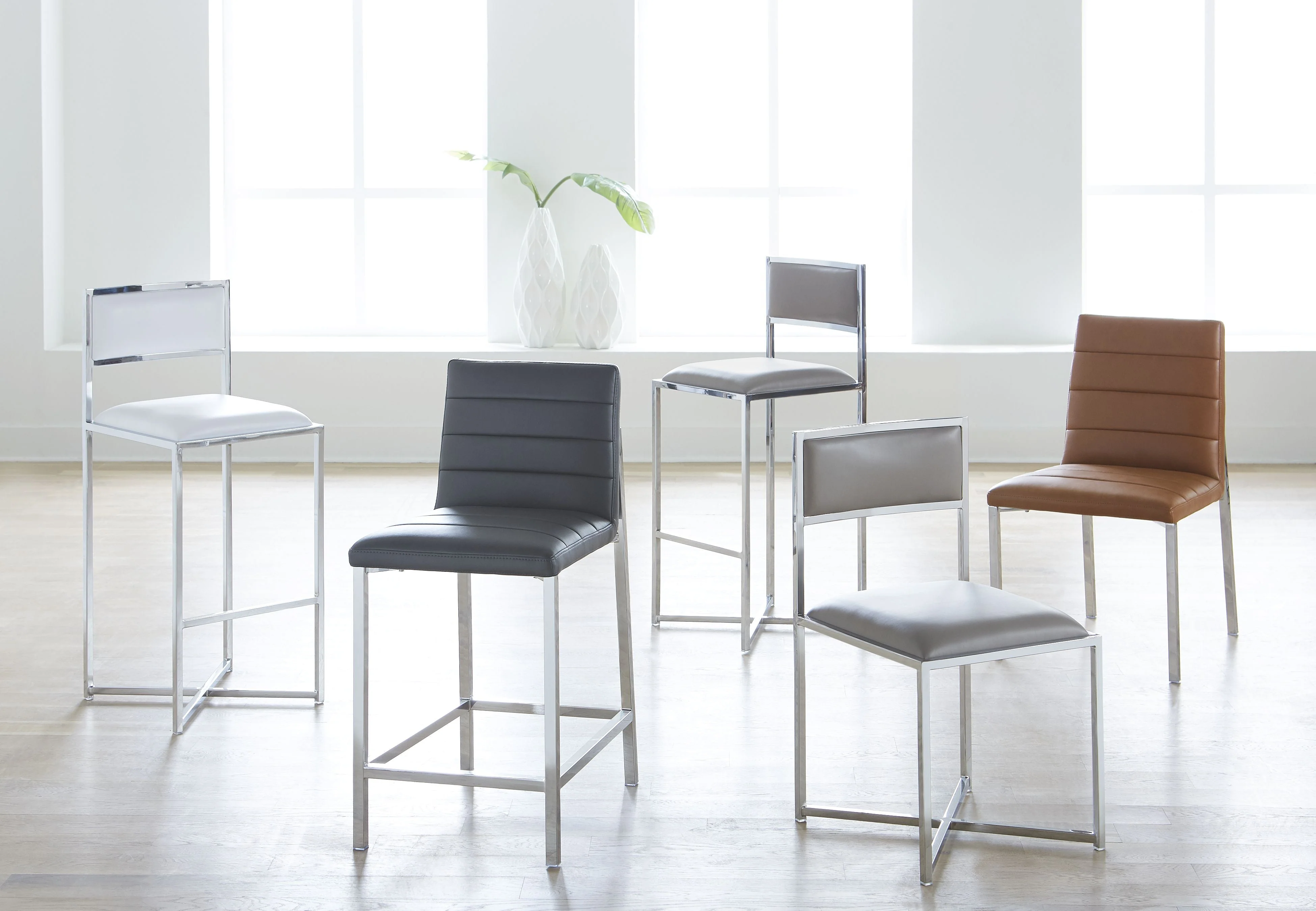 Amalfi X-Base Bar Stool in White Leather (Set of 2) - Image 6