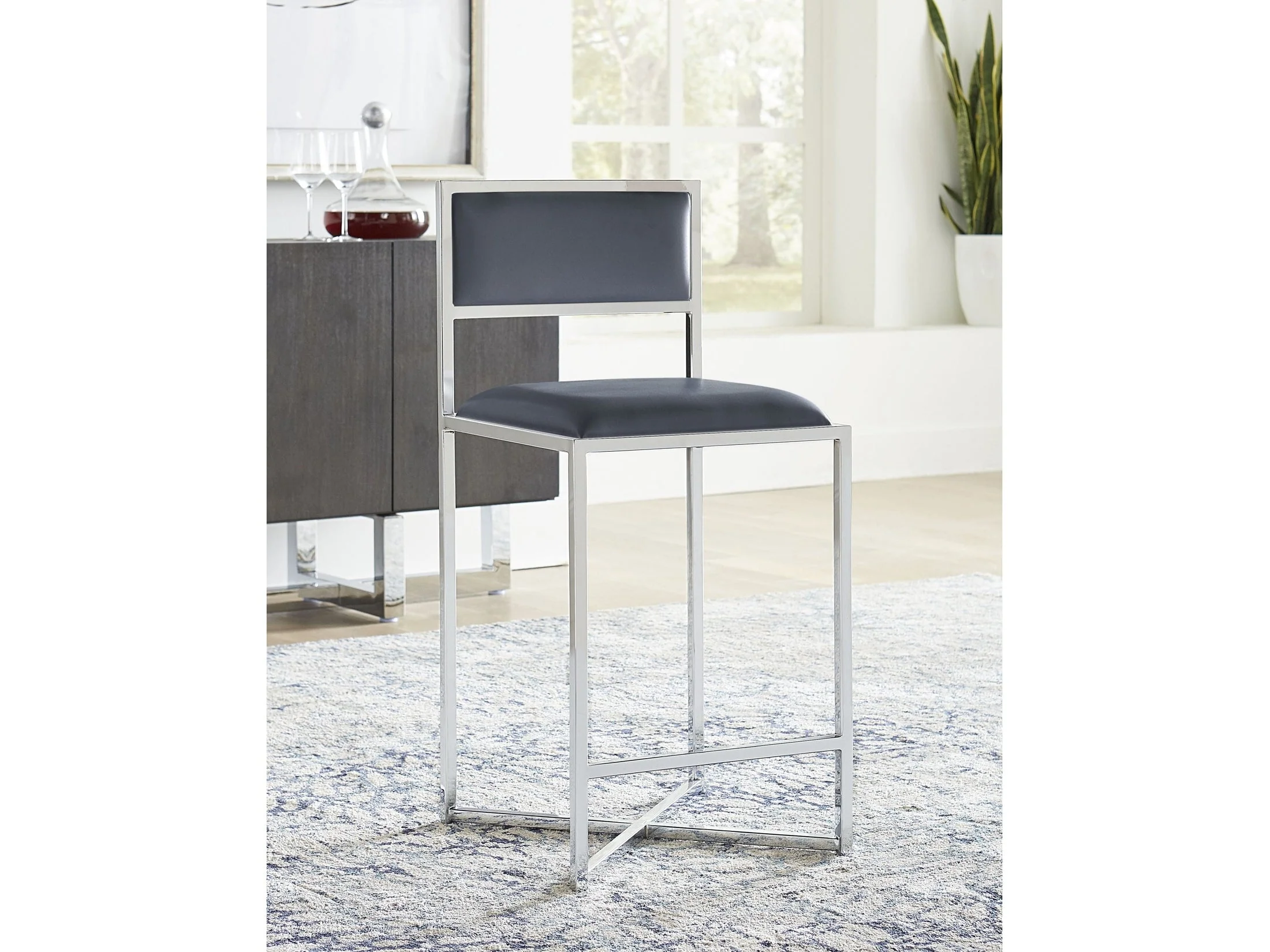 Amalfi X-Base Counter Stool in Cobalt Leather (Set of 2)