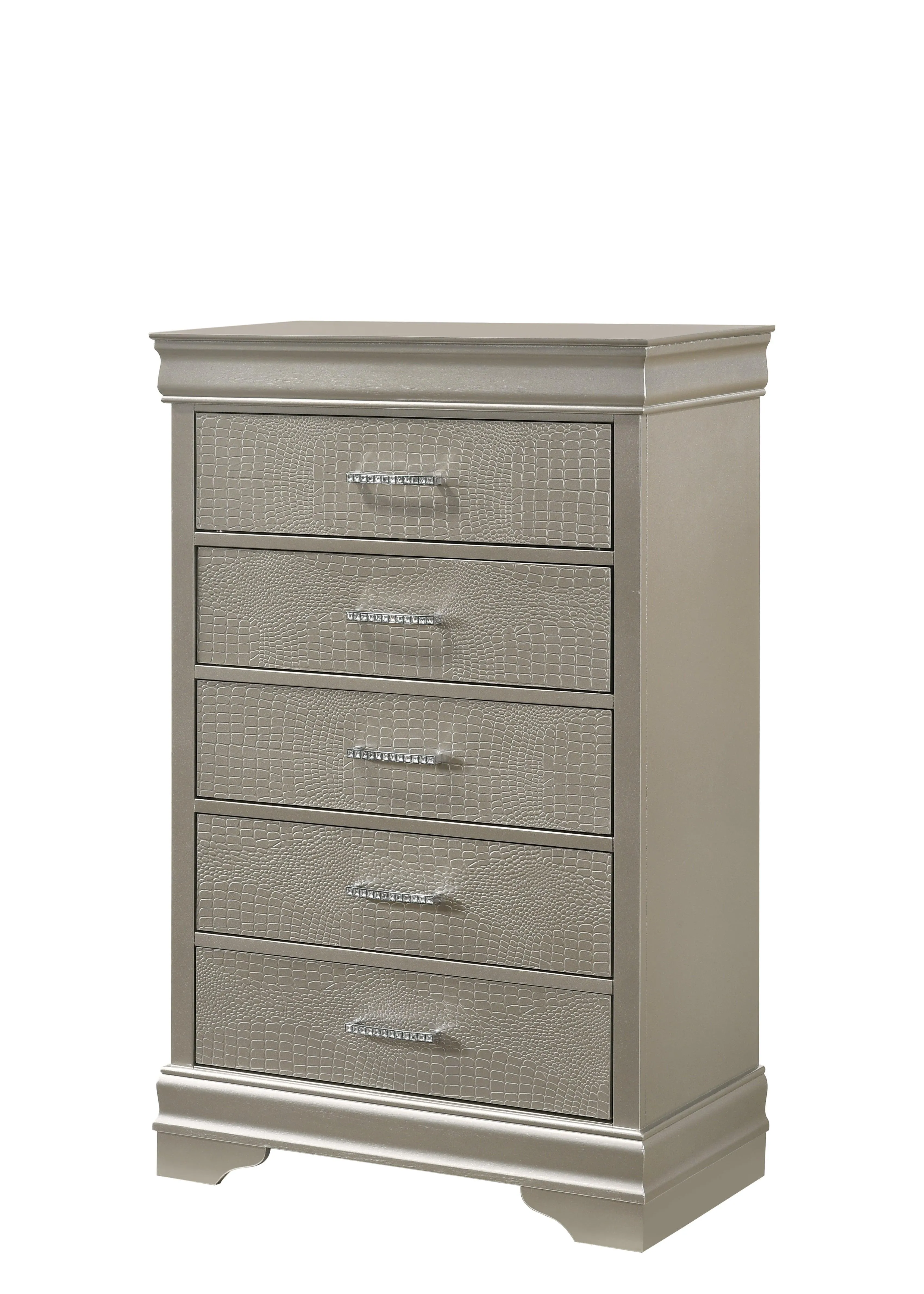 Amalia Champagne Silver Upholstered Panel Bedroom Set - Image 6