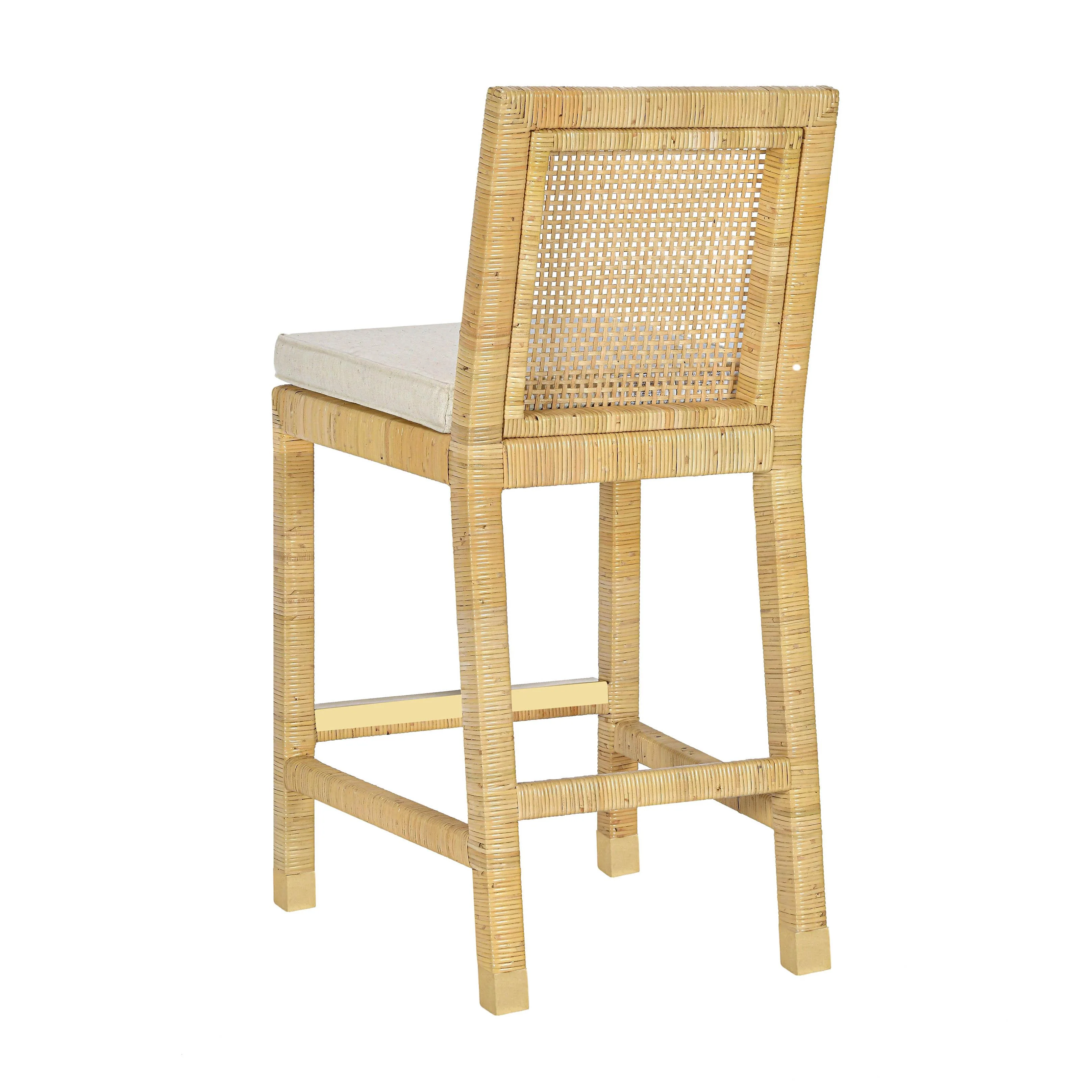 Amara Rattan & Cream Linen Stool - Image 4