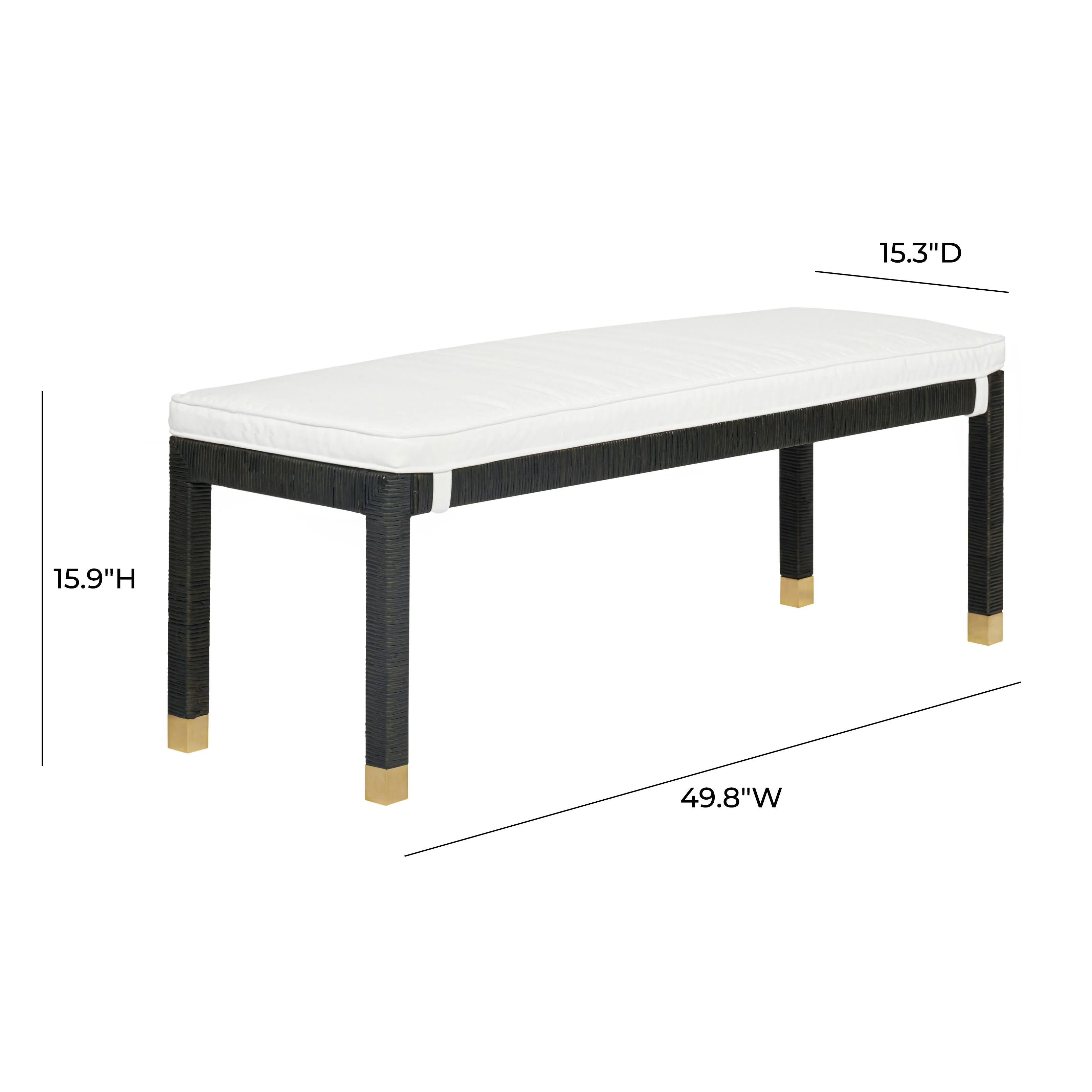 Amara Woven Rattan Performance Fabric Bench - Image 10