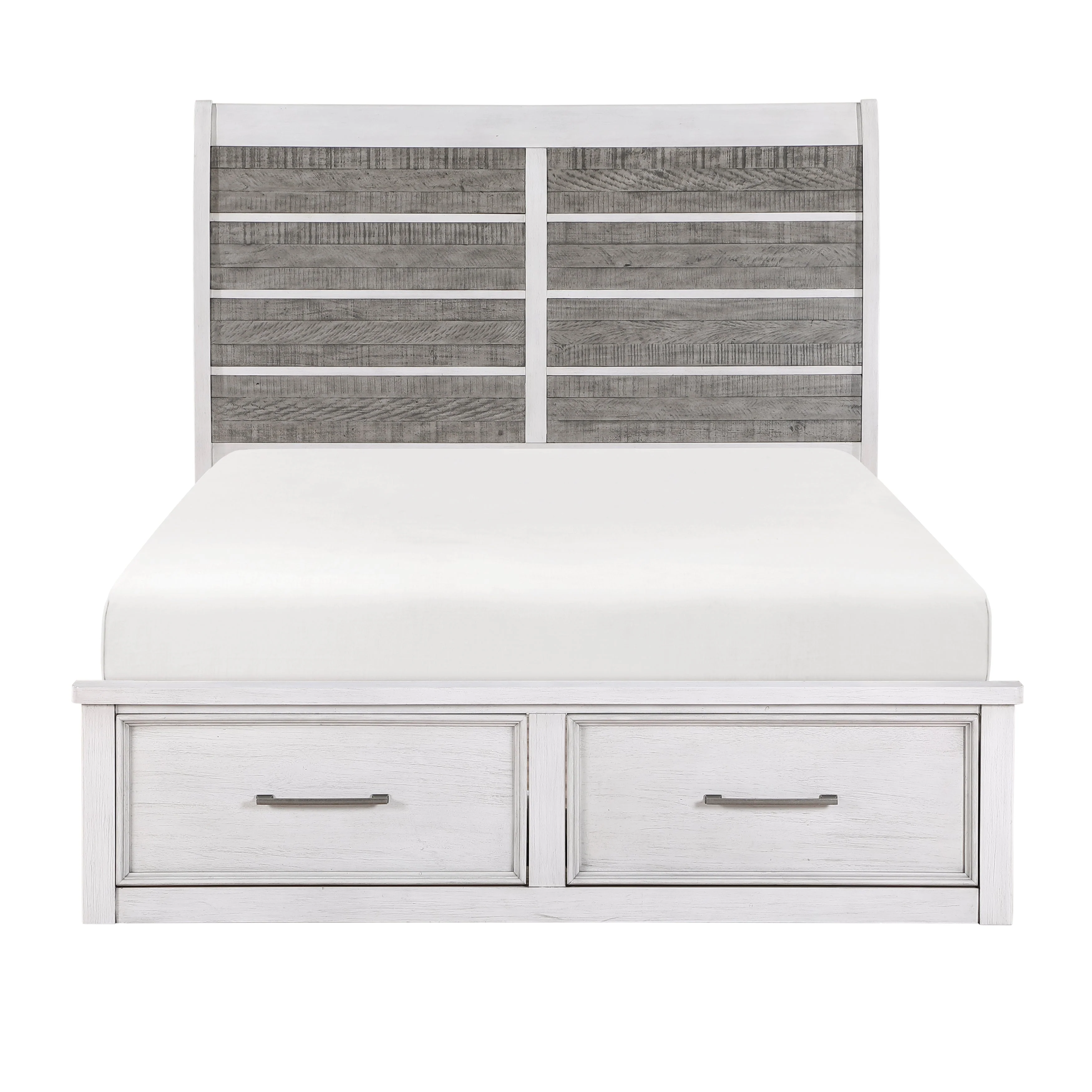 Ambrose Antique White & Gray California King Platform Bed with Footboard Storage