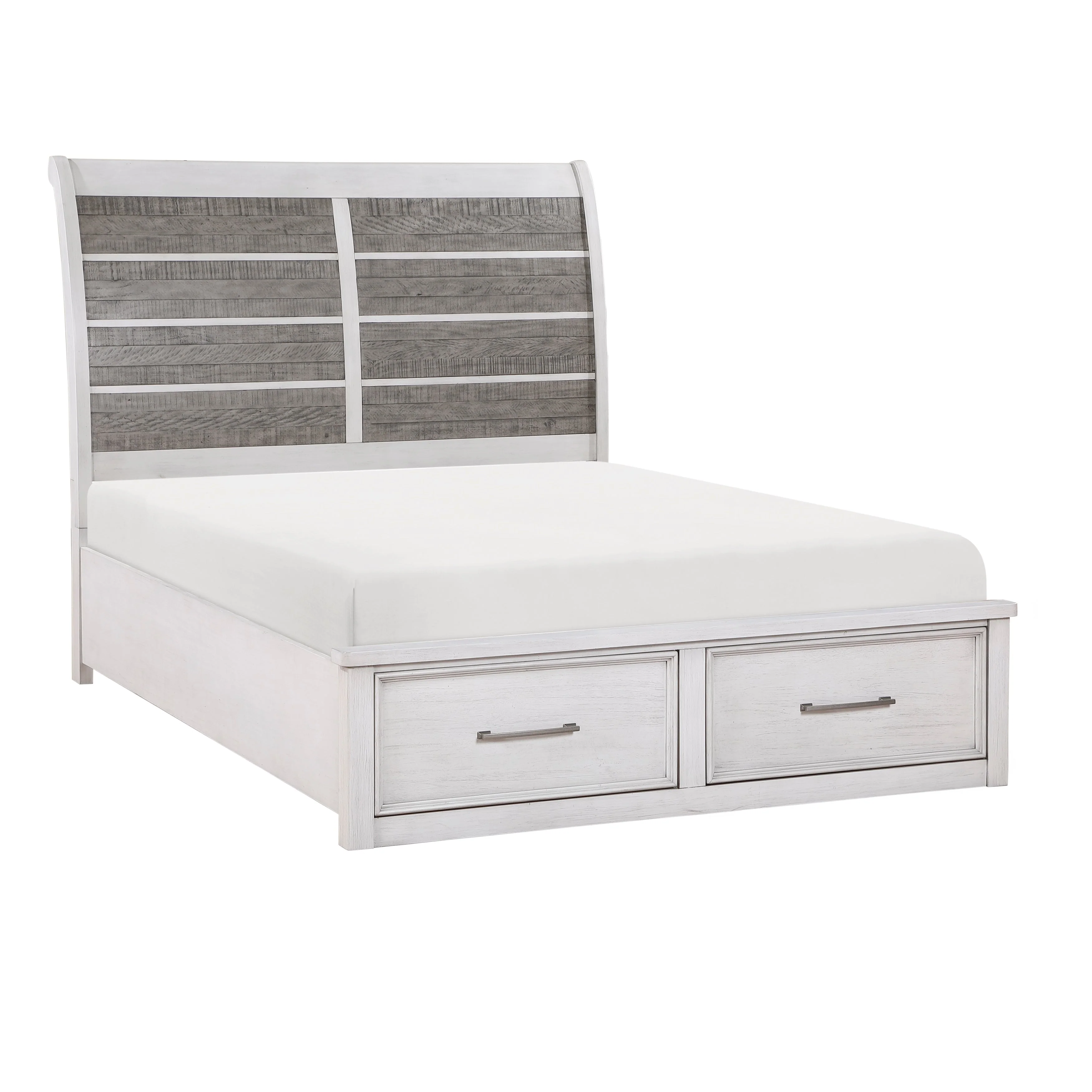 Ambrose Antique White & Gray California King Platform Bed with Footboard Storage - Image 3