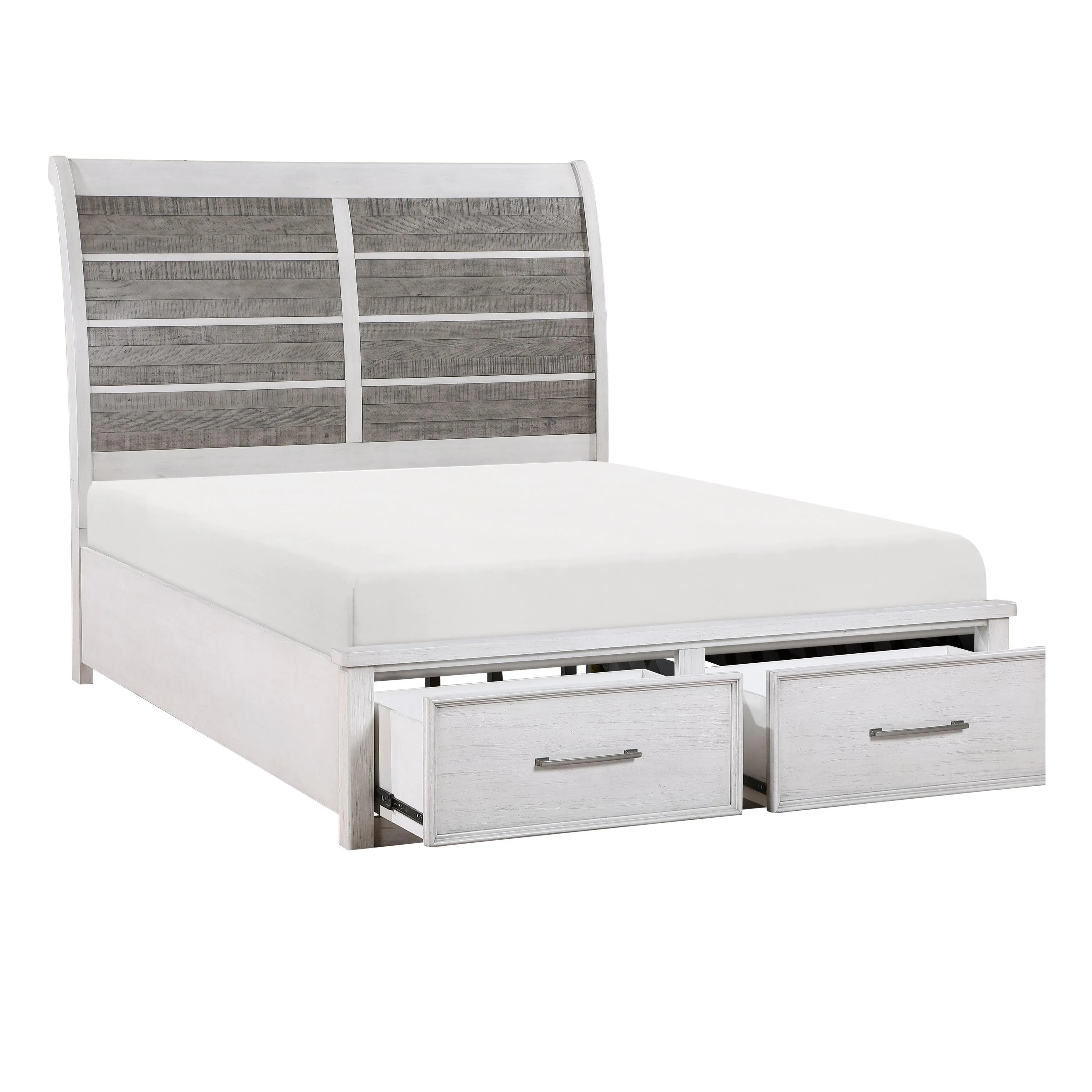 Ambrose Antique White/Gray Eastern King Platform Bed with Footboard Storage - Image 8
