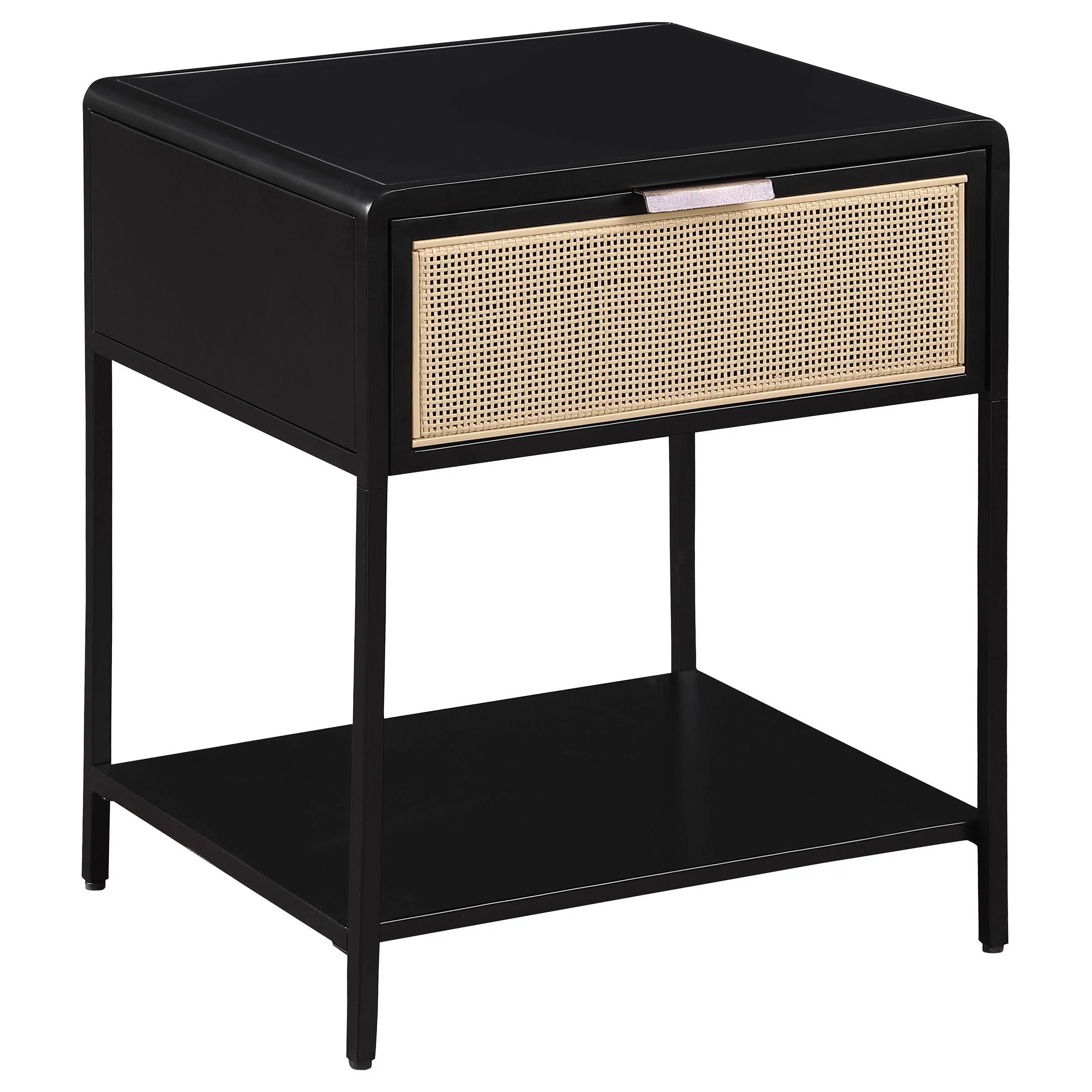 Amherst Black 1-drawer Radio Weave Rattan Metal Side Table - Image 10