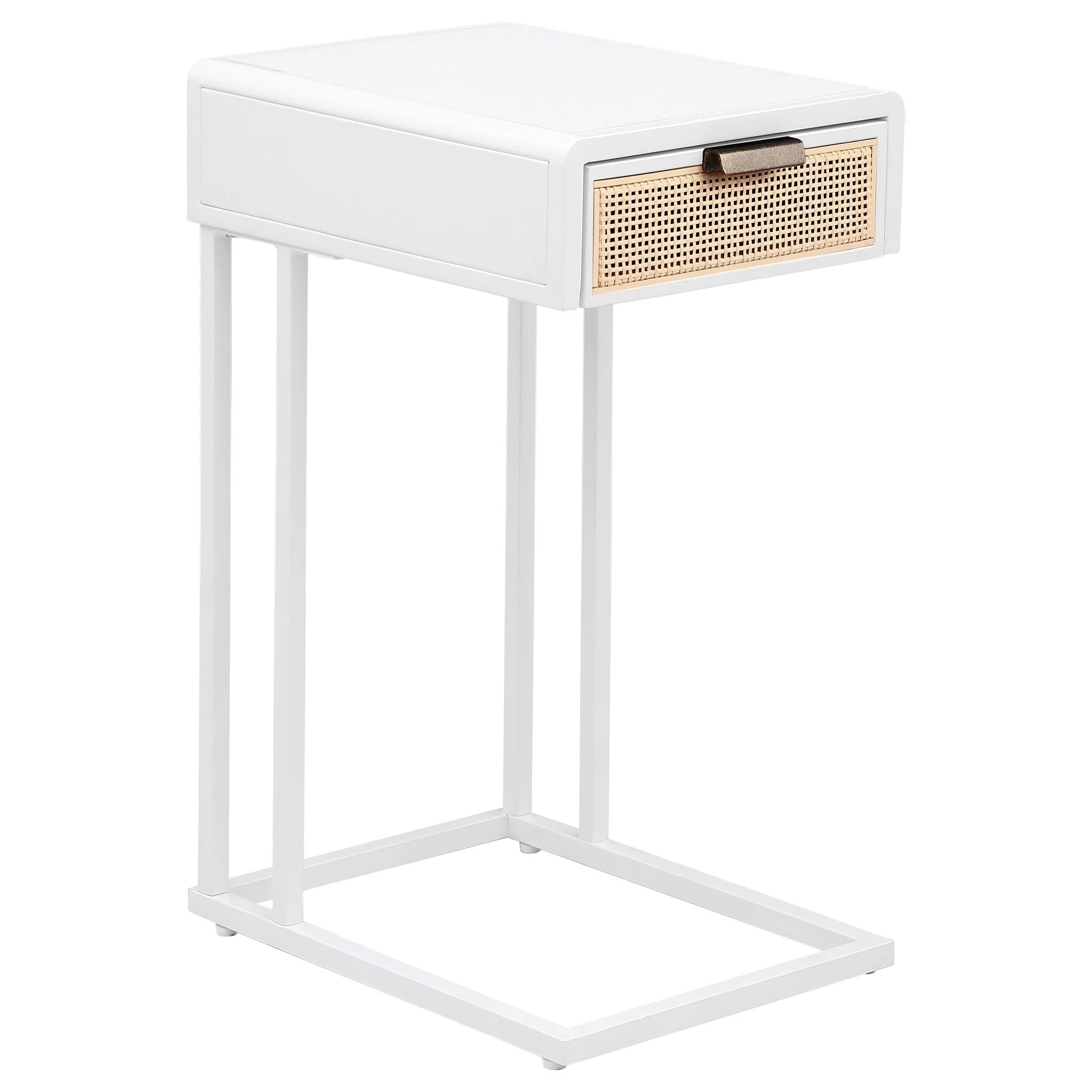 Amherst White 1-Drawer Radio Weave Cane Metal Side Table - Image 2