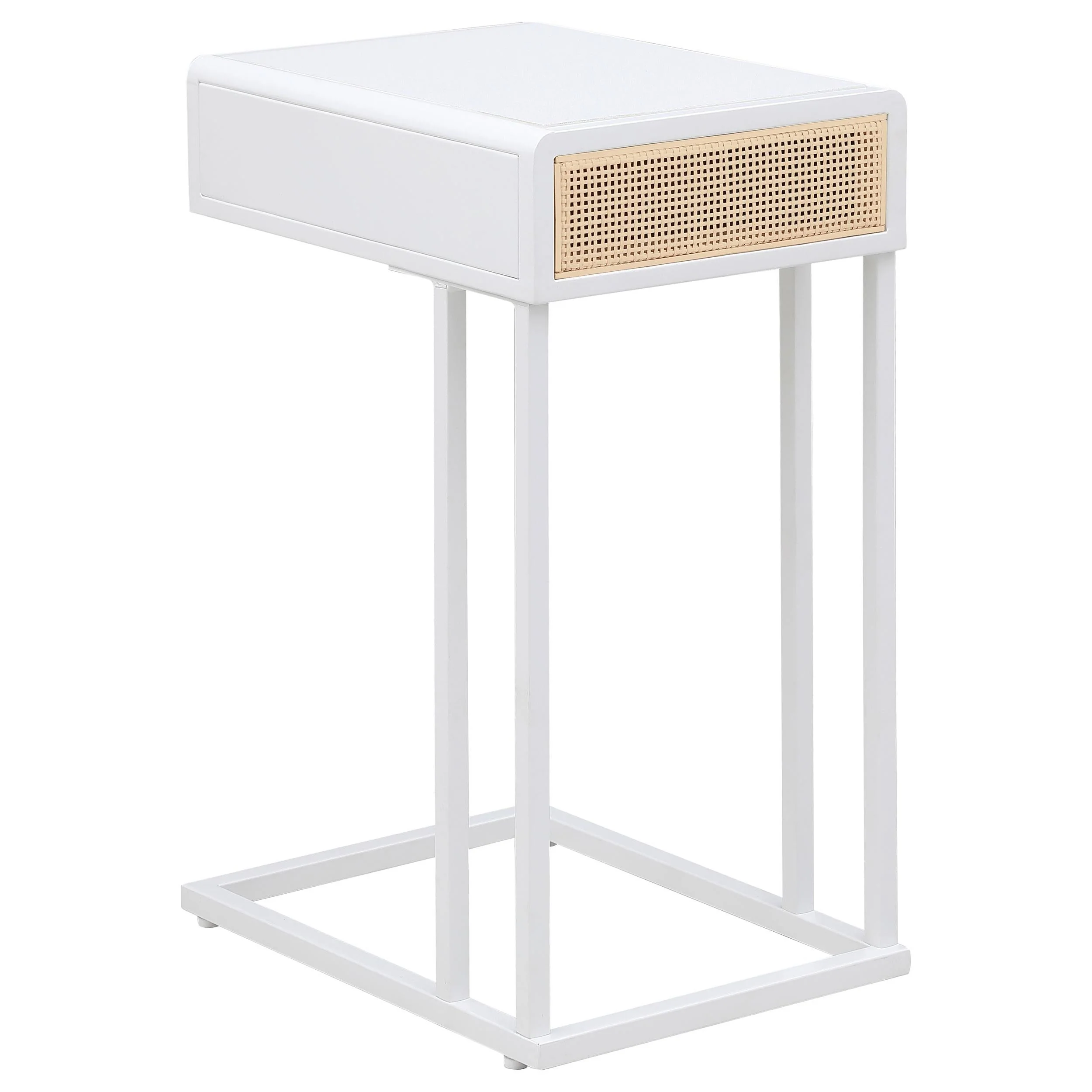Amherst White 1-Drawer Radio Weave Cane Metal Side Table - Image 5