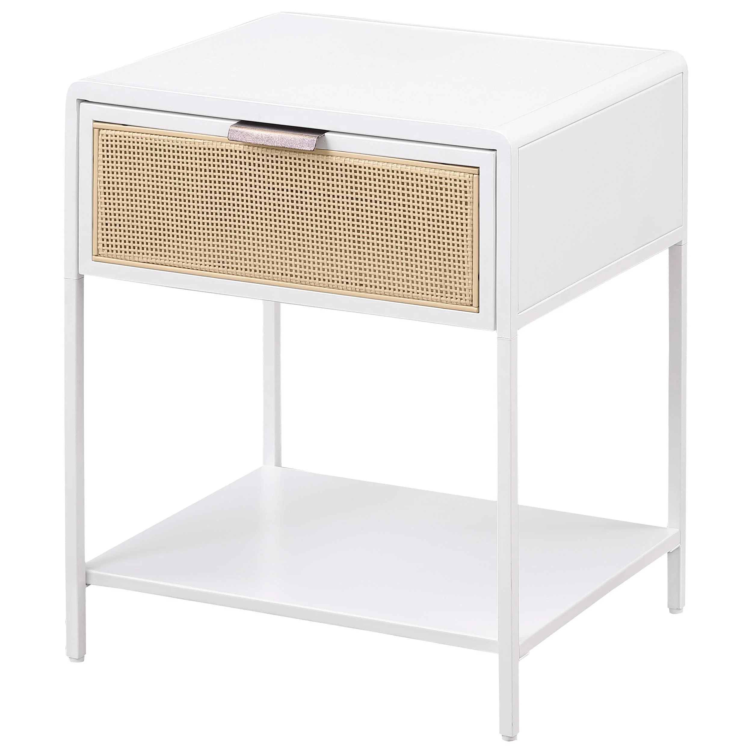Amherst White 1-drawer Radio Weave Rattan Metal Side Table - Image 3