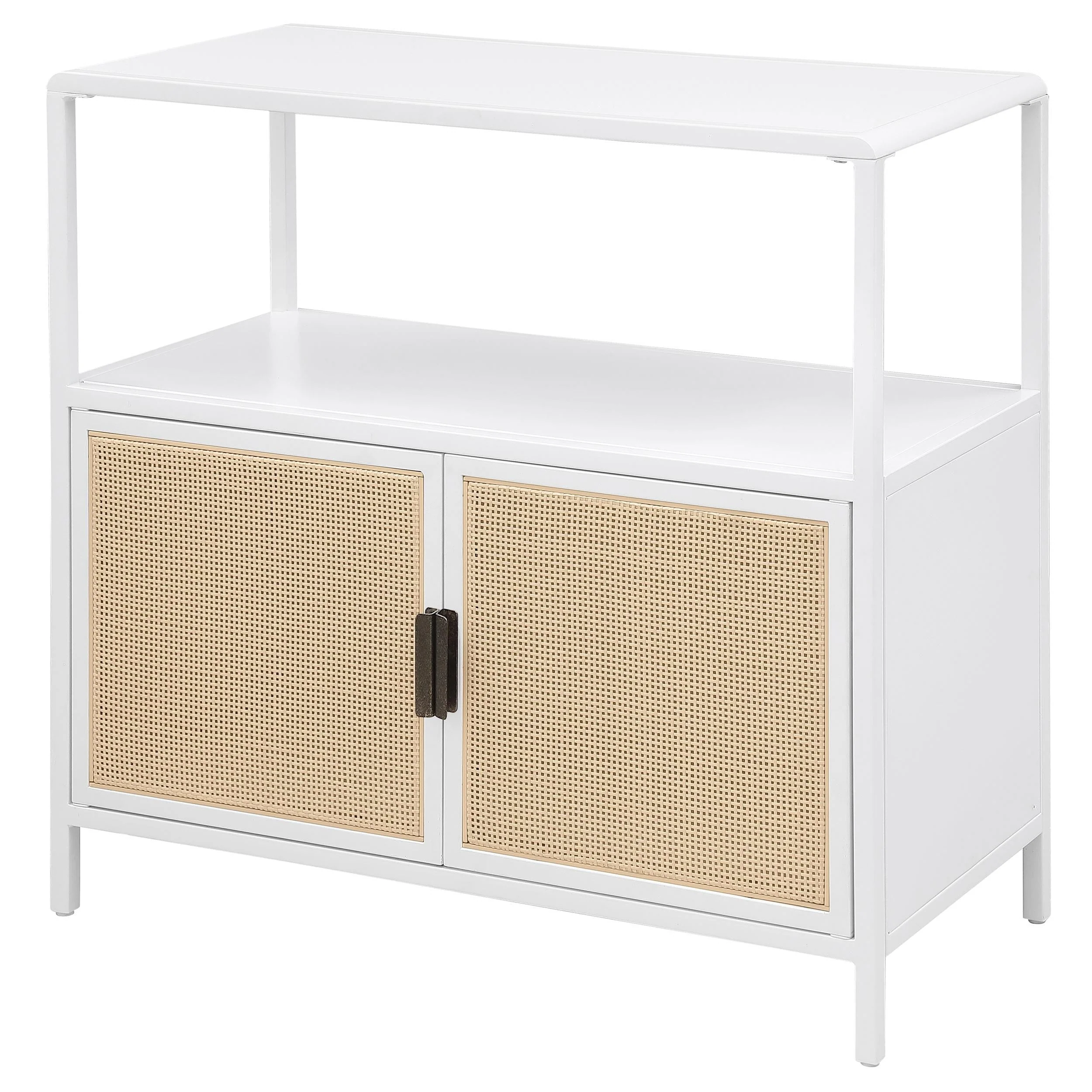 Amherst White 2-Door Radio Weave Cane Metal Accent Cabinet - Image 4