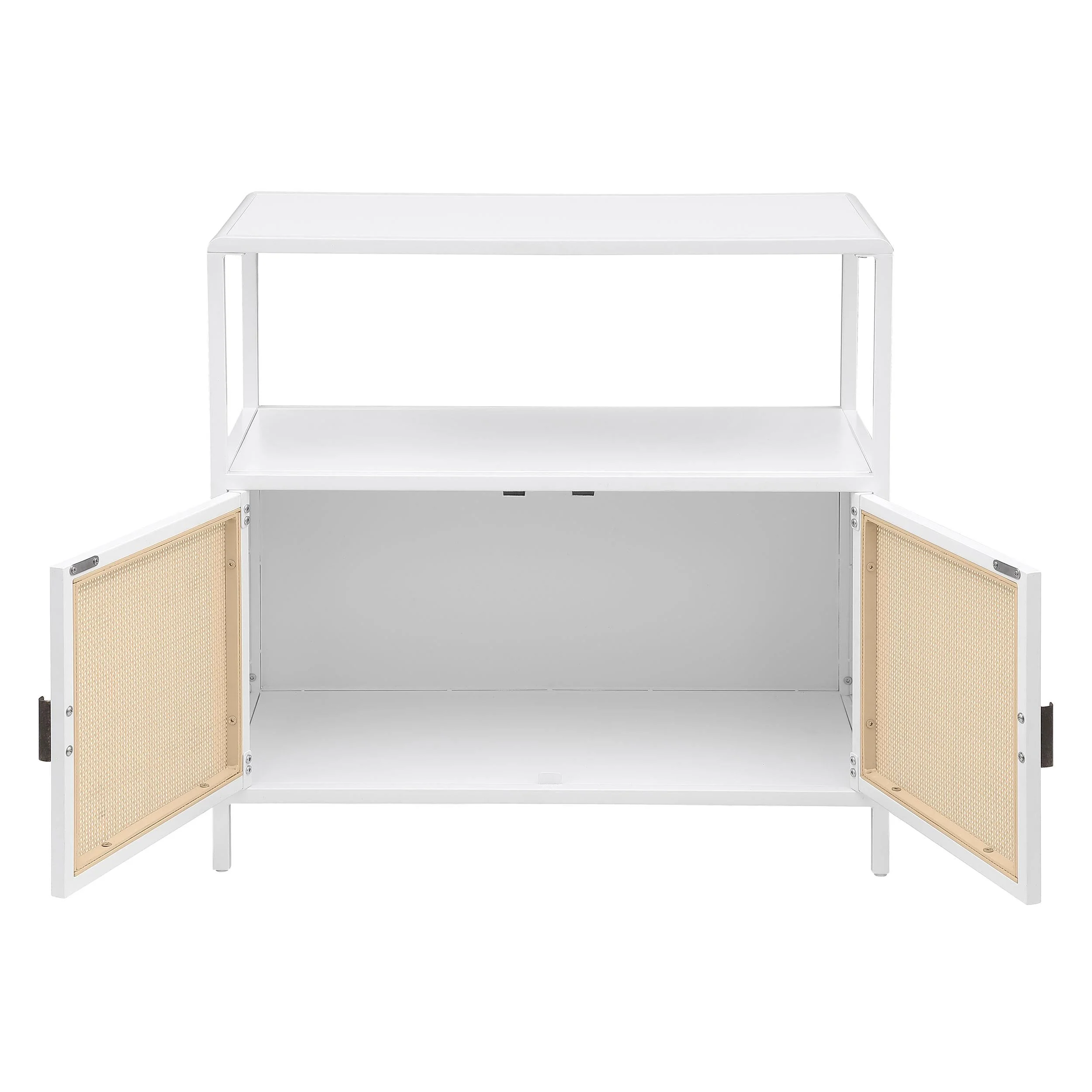 Amherst White 2-Door Radio Weave Cane Metal Accent Cabinet - Image 5