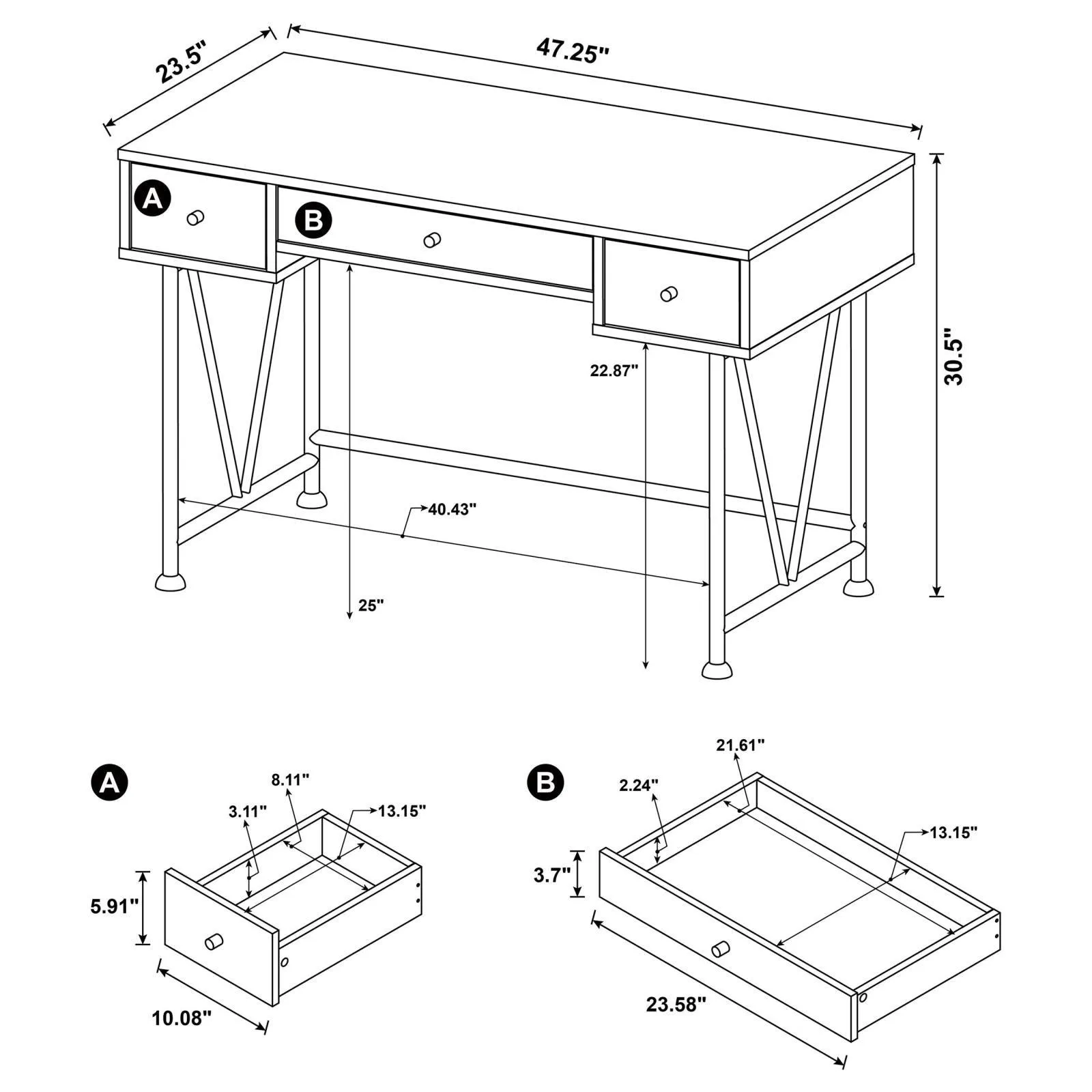 Analiese Antique Nutmeg/Black 3-Drawer Writing Desk - Image 10