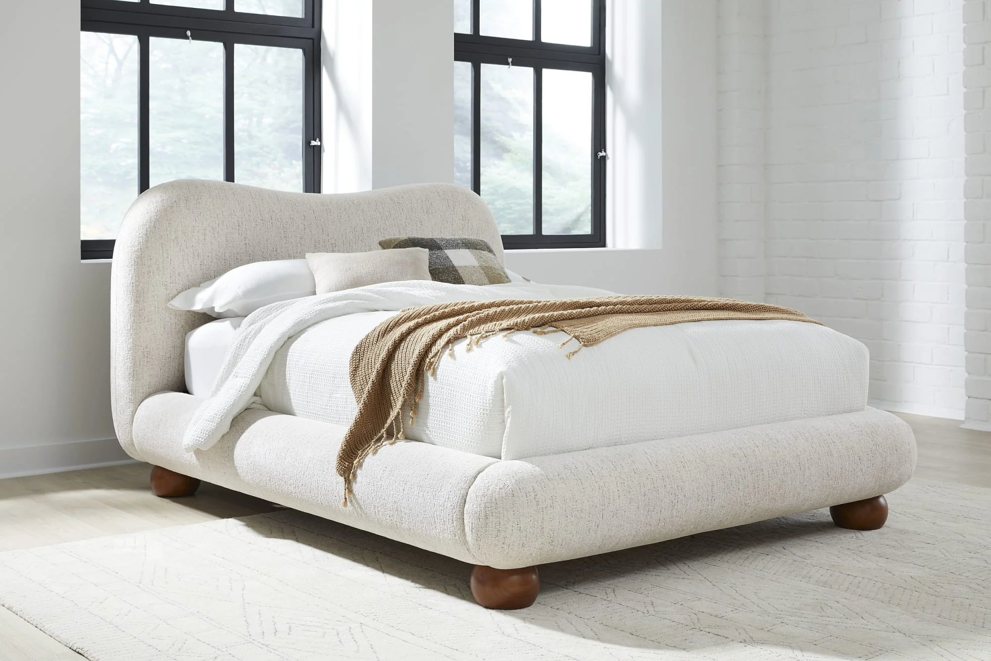 Anansi Afra Chinchilla King Upholstered Wood Leg Platform Bed - Image 2