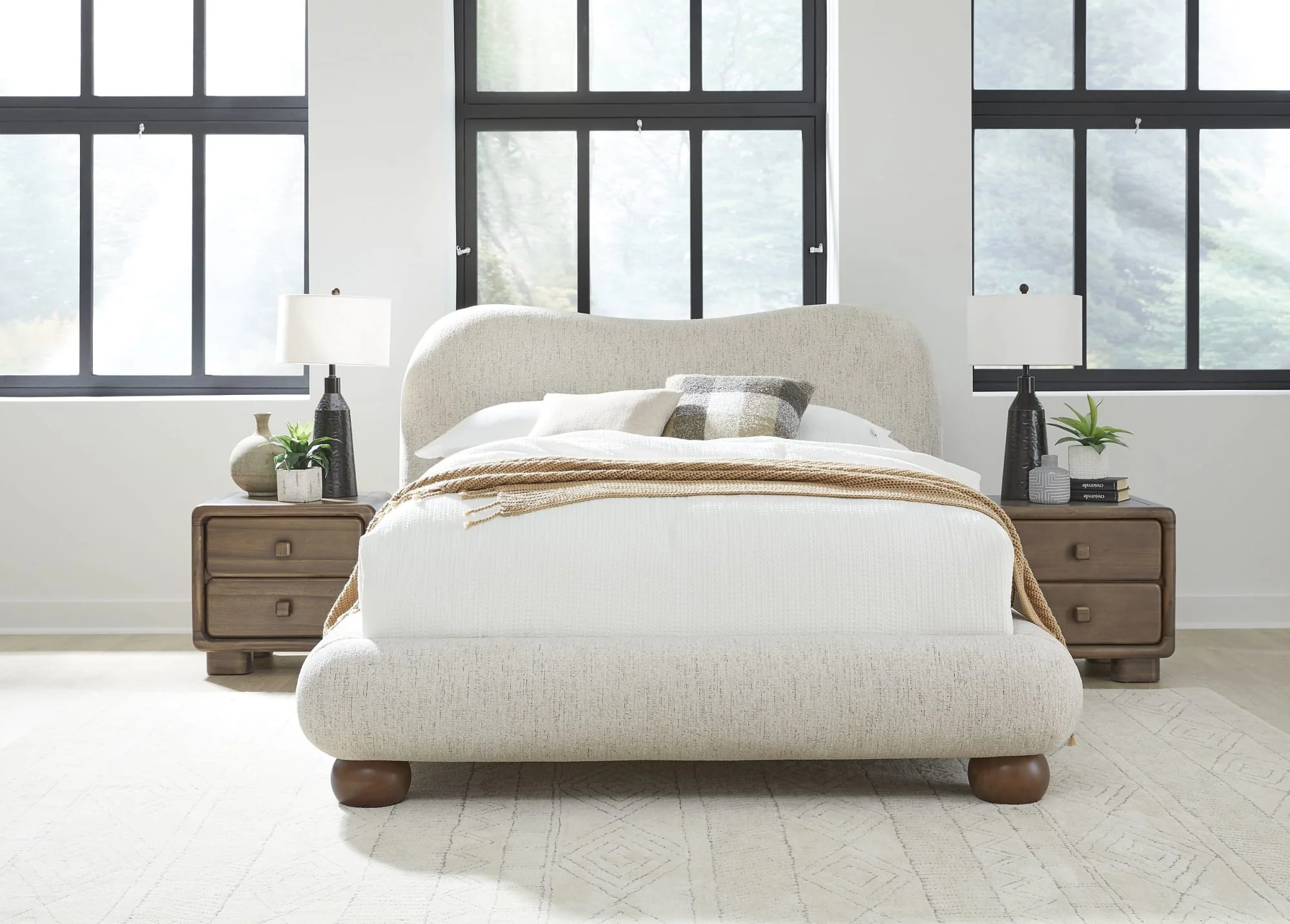 Anansi Afra Chinchilla King Upholstered Wood Leg Platform Bed - Image 3