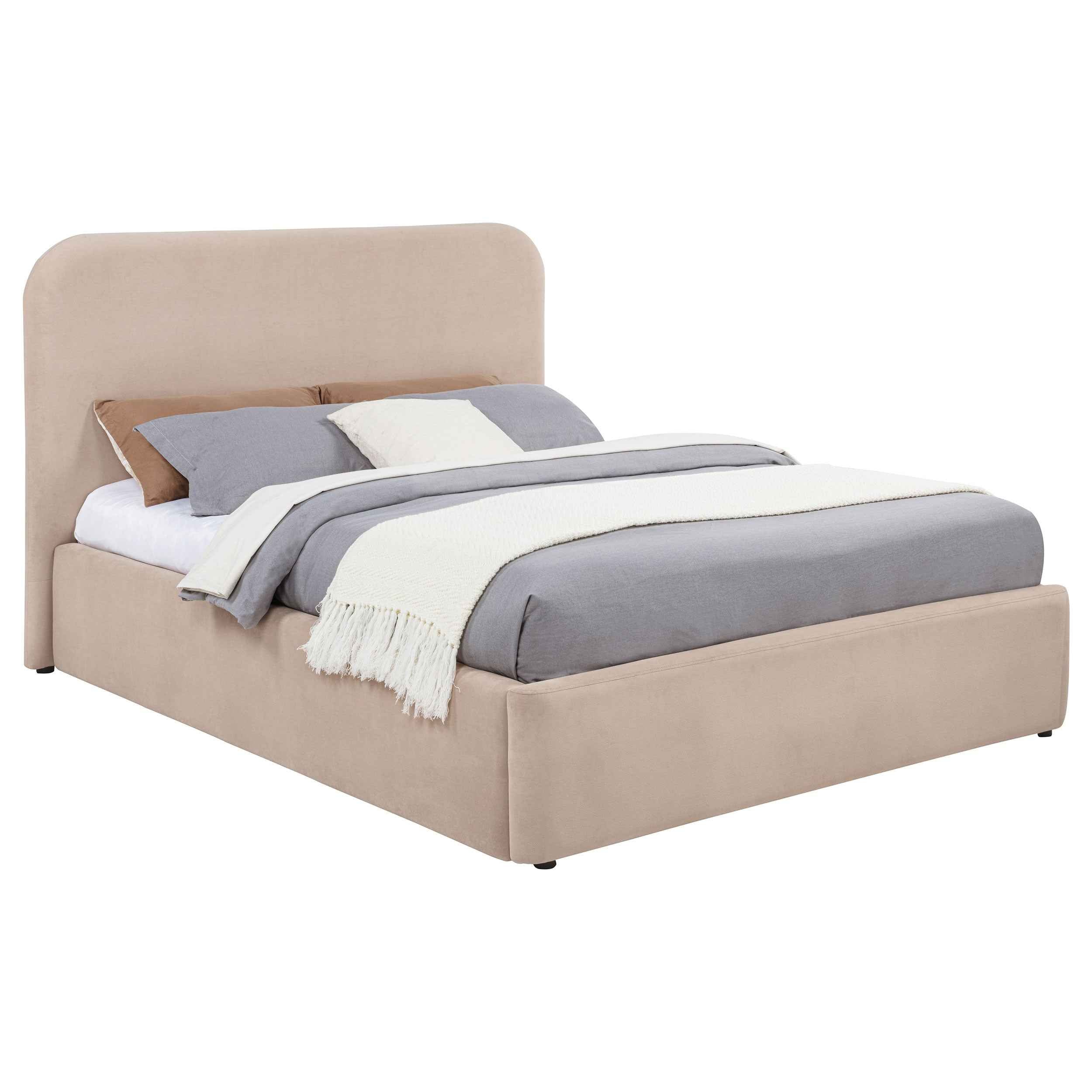 Anders Beige Upholstered Queen Storage Lift Platform Bed