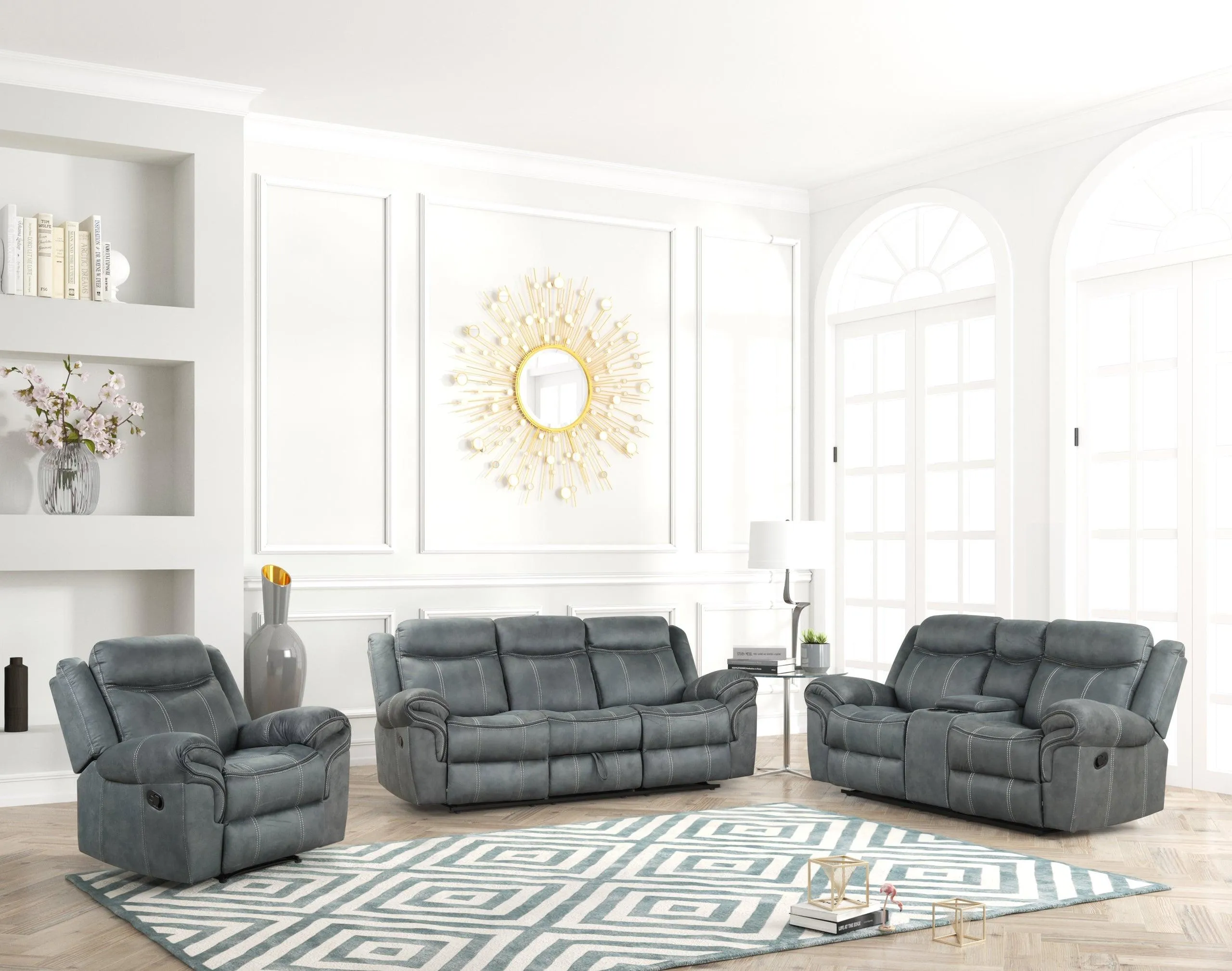 Andres 3-Piece Gray Leather Living Room Set - Image 6