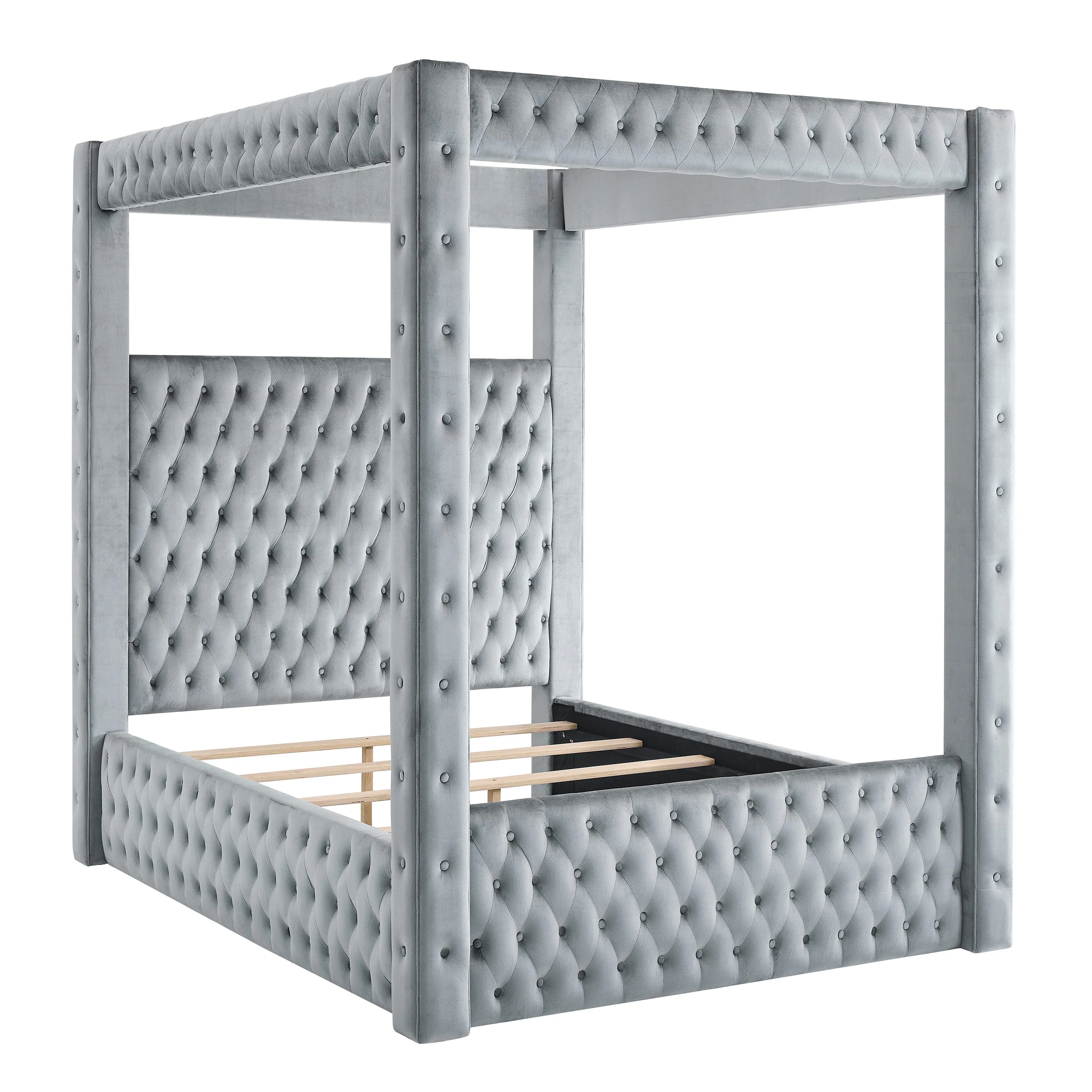 Annabelle Gray Velvet Queen Canopy Bed
