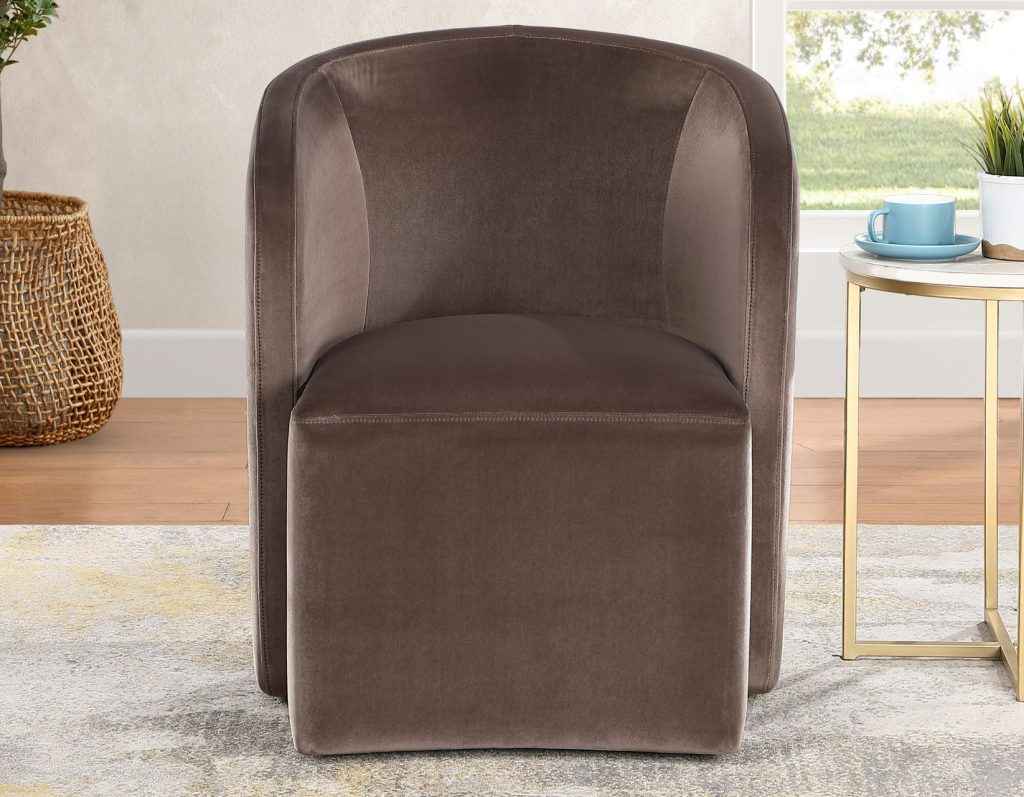 Annie Chocolate Velvet Barrel Chair w/Casters, Set of 2