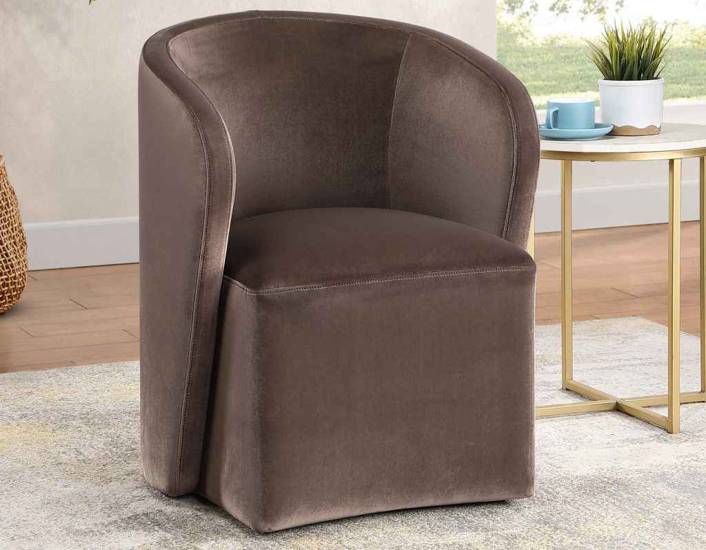 Annie Chocolate Velvet Barrel Chair w/Casters, Set of 2 - Image 2