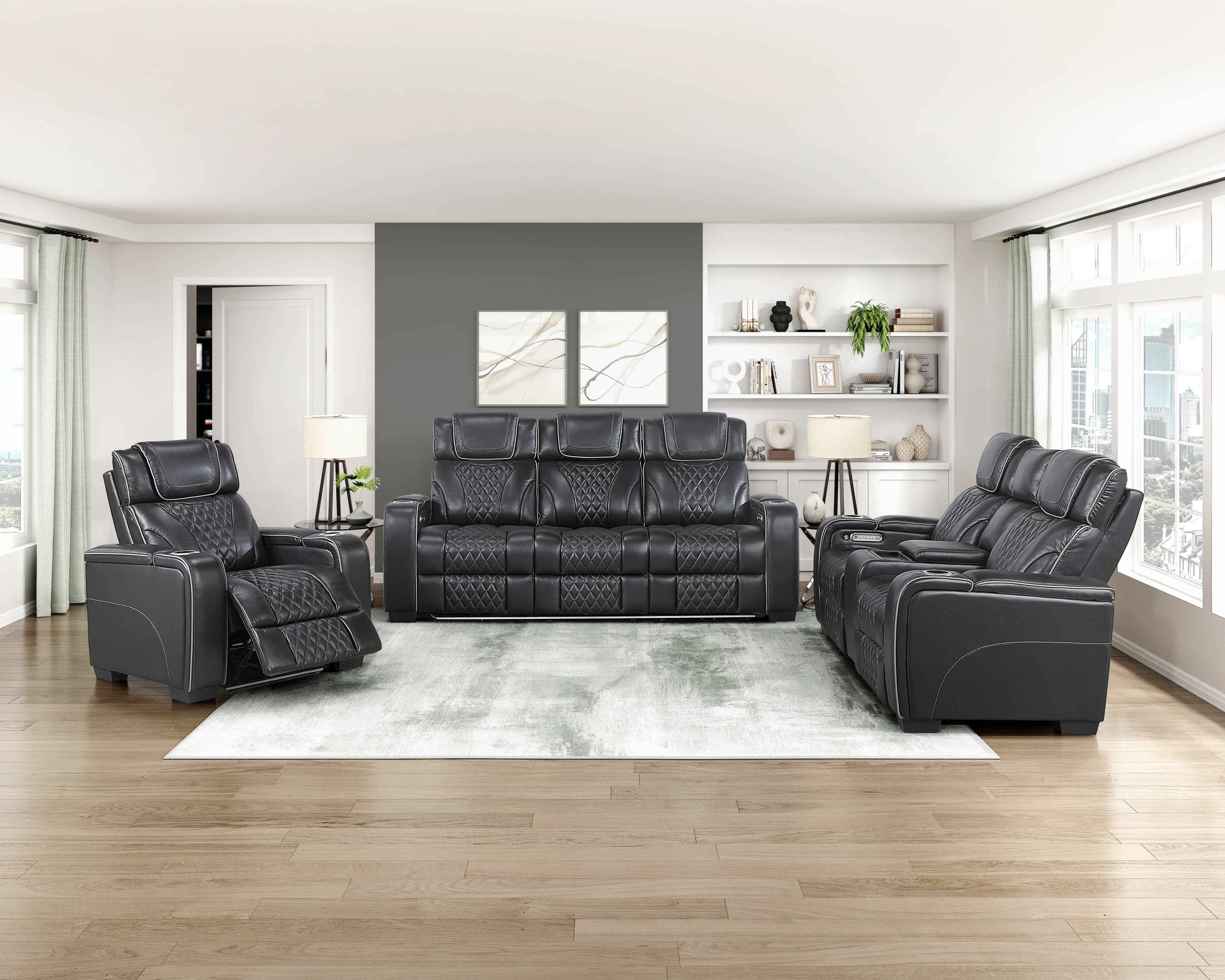 Apex Black Leather Power Double Reclining Loveseat - Image 14