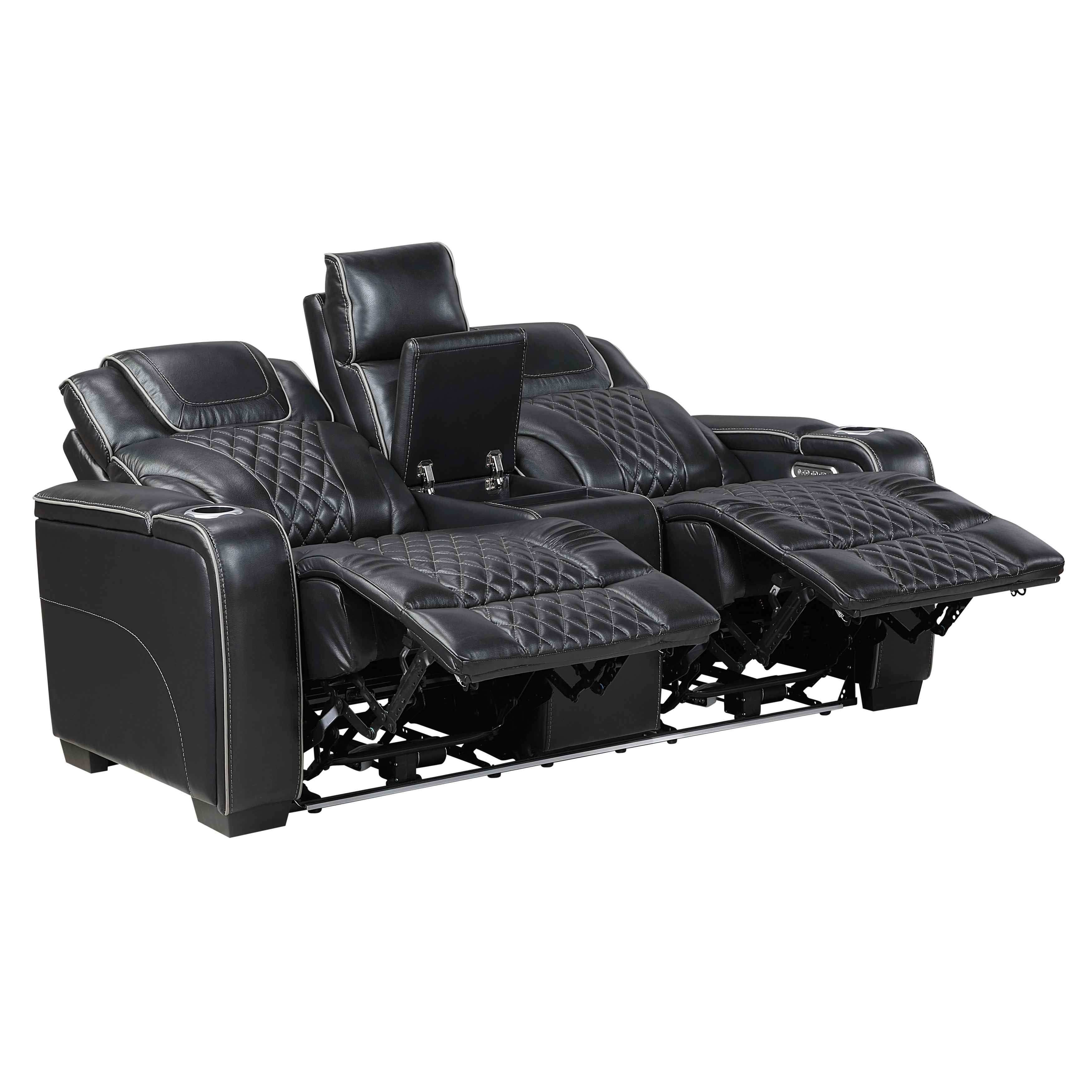 Apex Black Leather Power Double Reclining Loveseat - Image 5