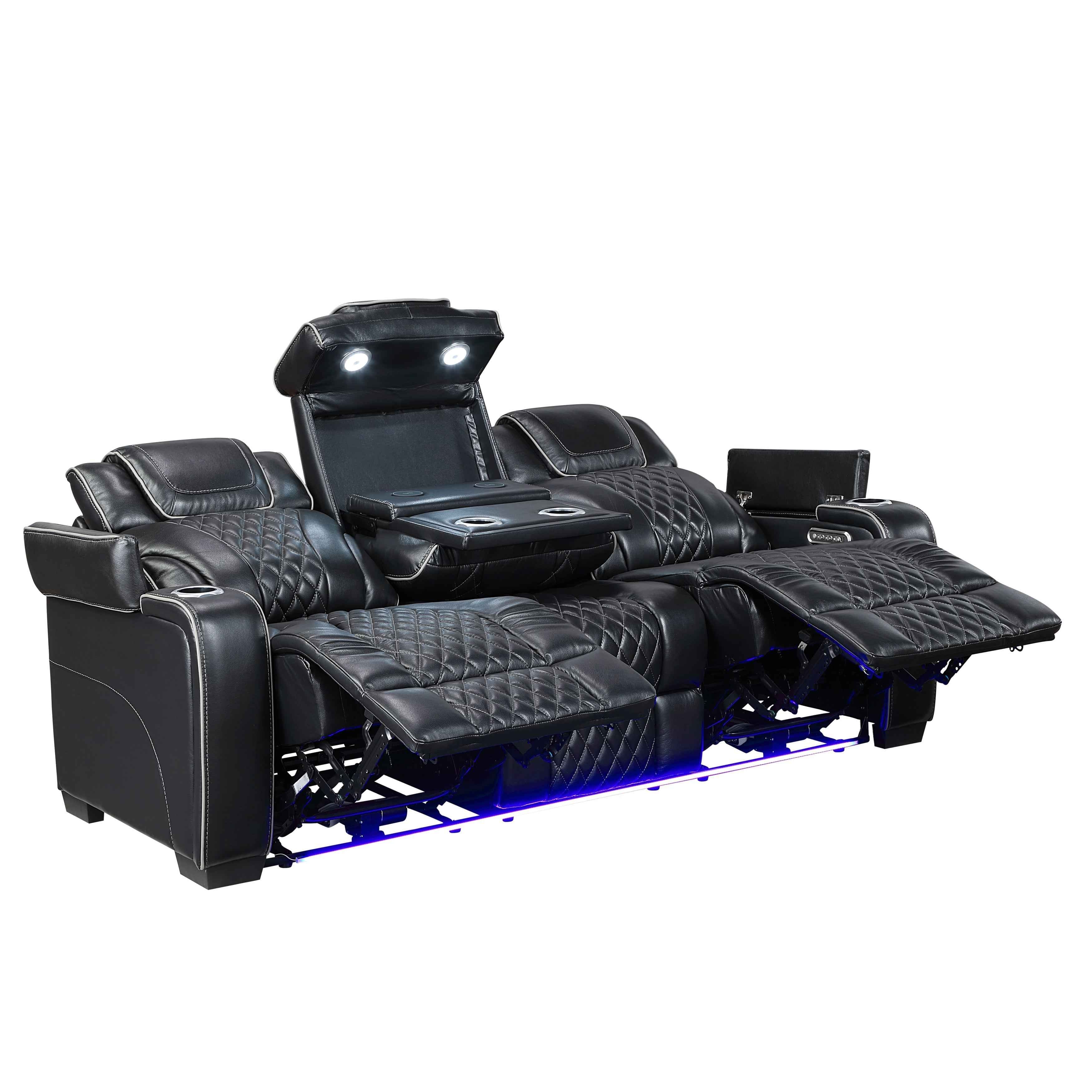 Apex Black Leather Power Double Reclining Sofa - Image 6