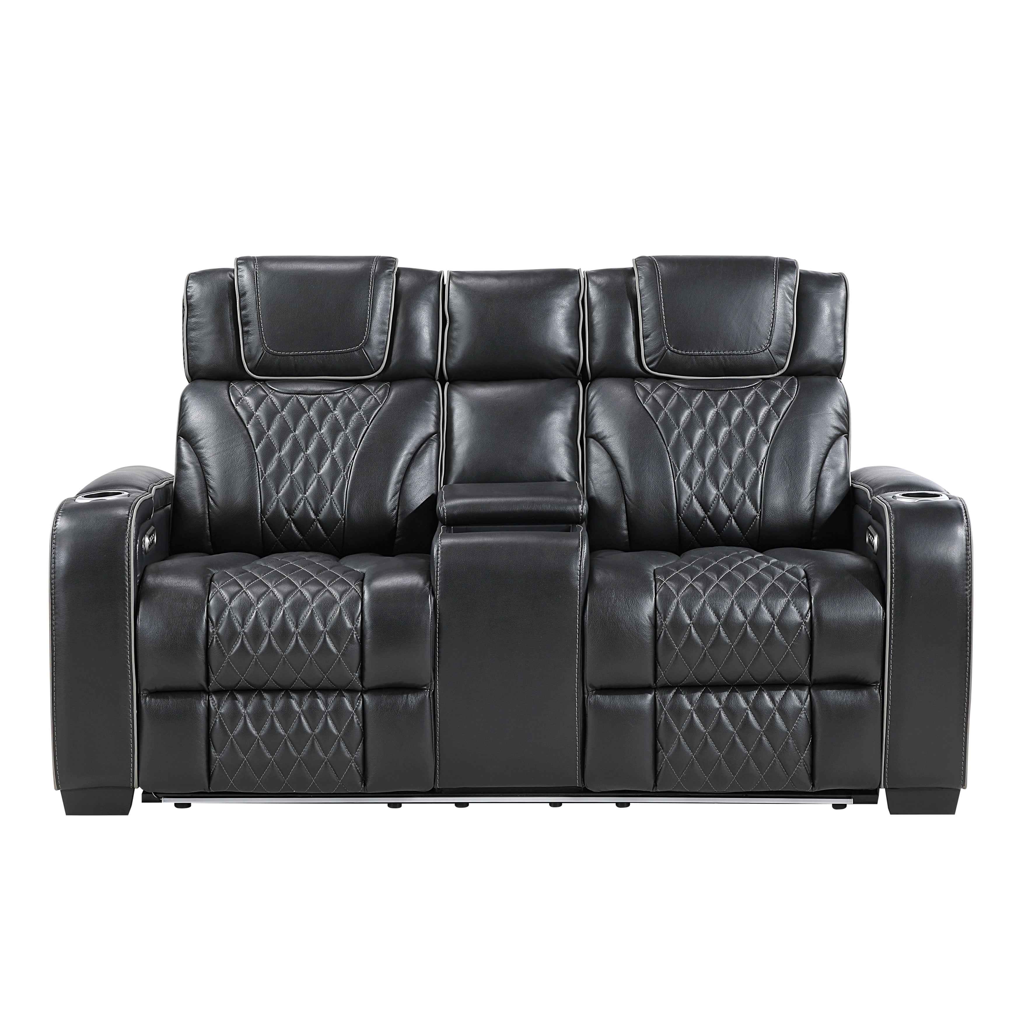 Apex Black Leather Power Reclining Living Room Set - Image 9