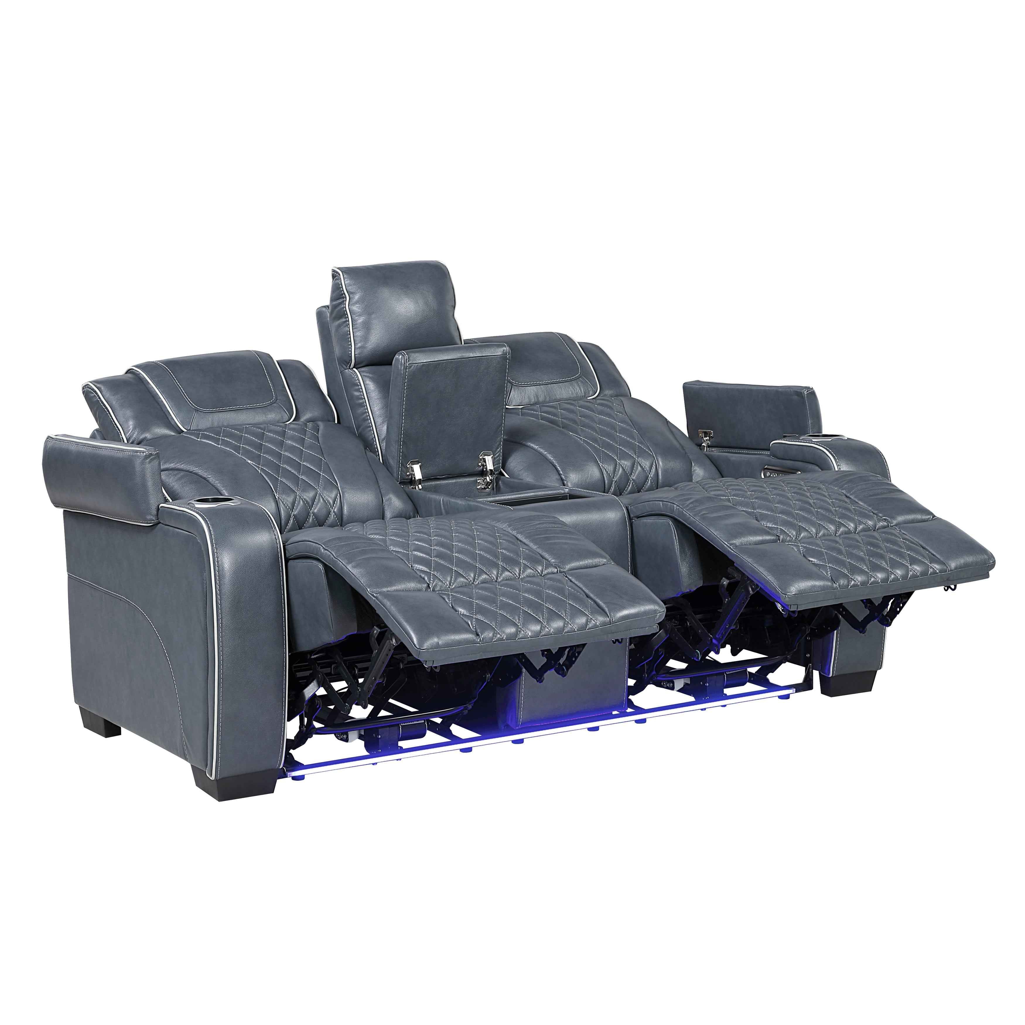 Apex Blue 3-Piece Leather Power Reclining Living Room Sets - Image 14