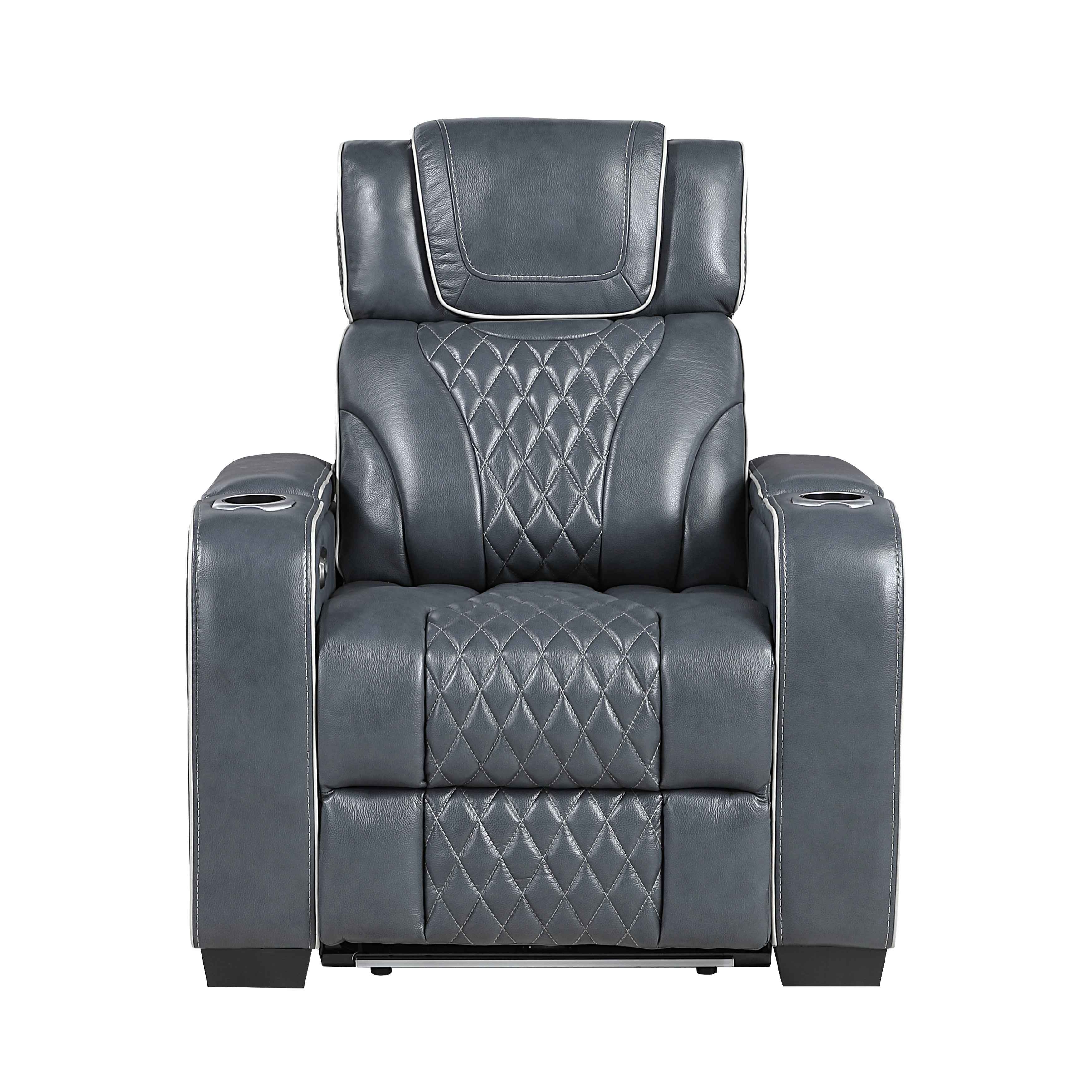 Apex Blue 3-Piece Leather Power Reclining Living Room Sets - Image 17