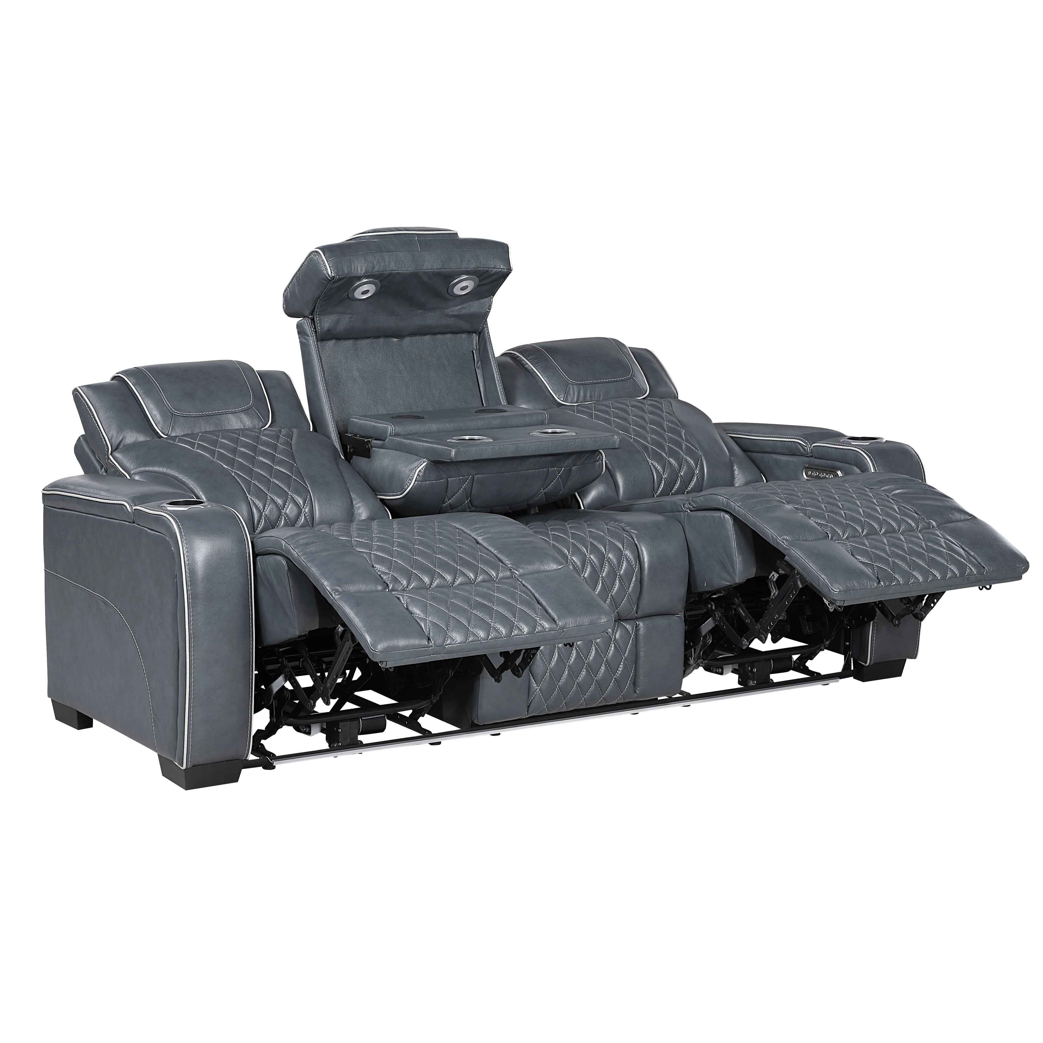 Apex Blue 3-Piece Leather Power Reclining Living Room Sets - Image 6