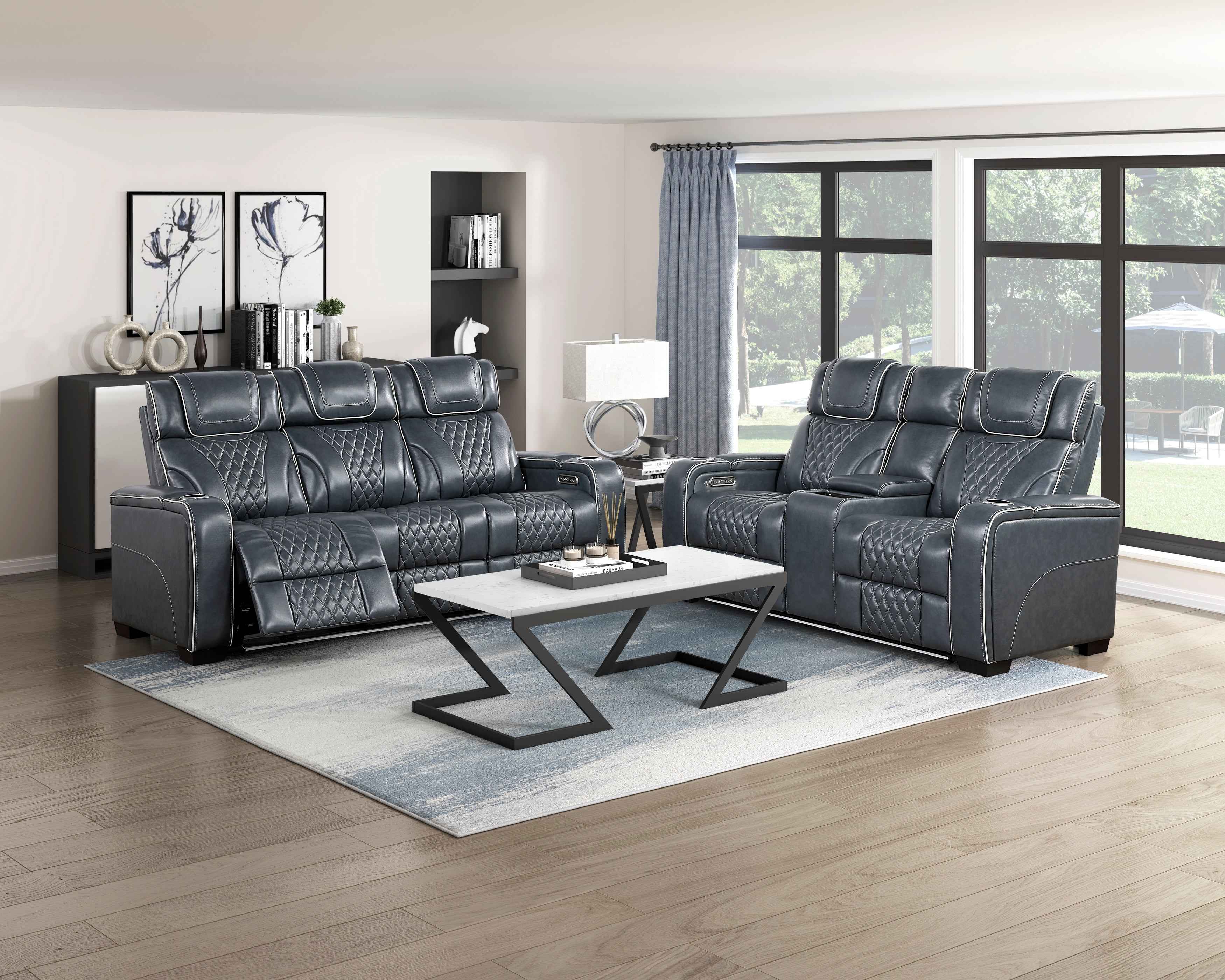 Apex Blue Leather Power Double Reclining Loveseat - Image 14