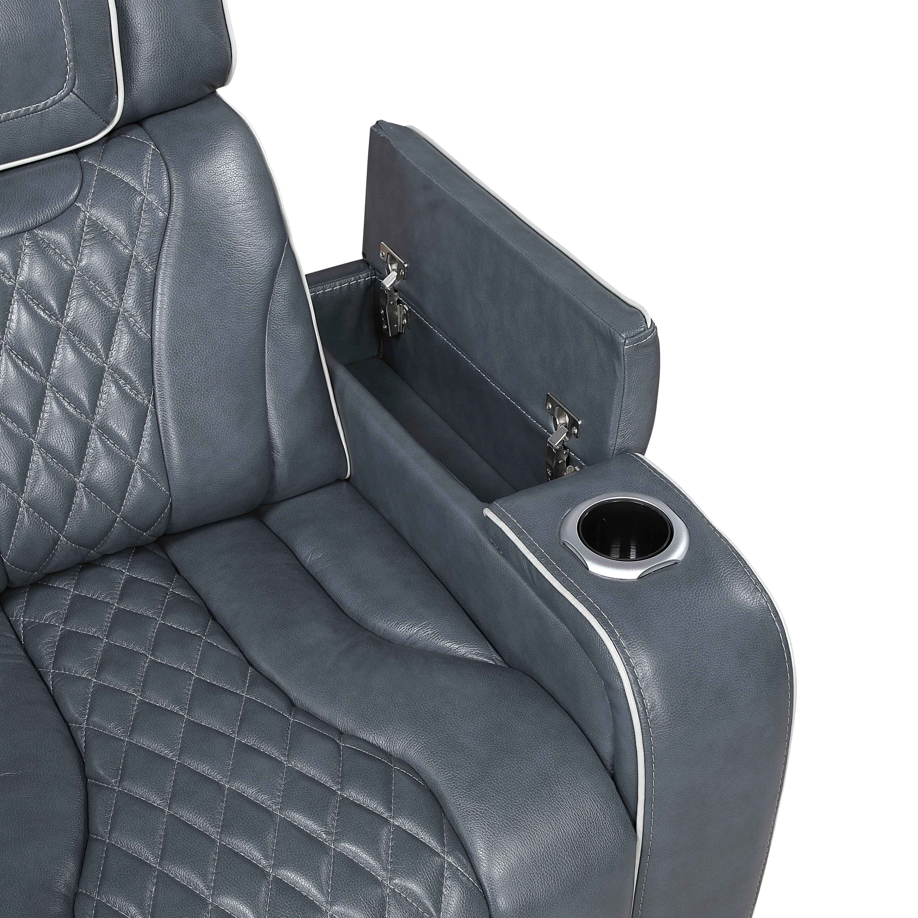 Apex Blue Leather Power Reclining Chair - Image 13