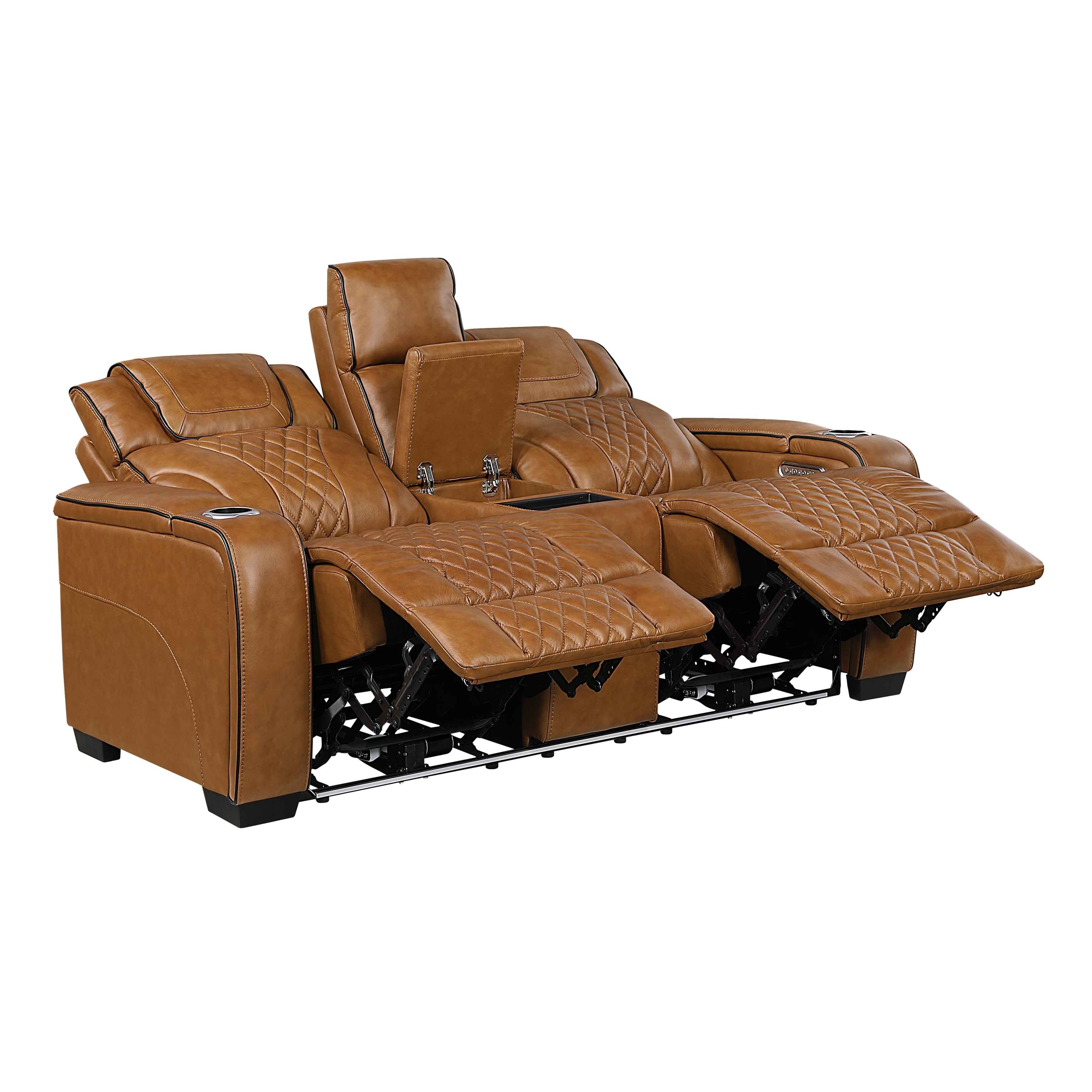 Apex Brown Leather Power Double Reclining Loveseat - Image 5