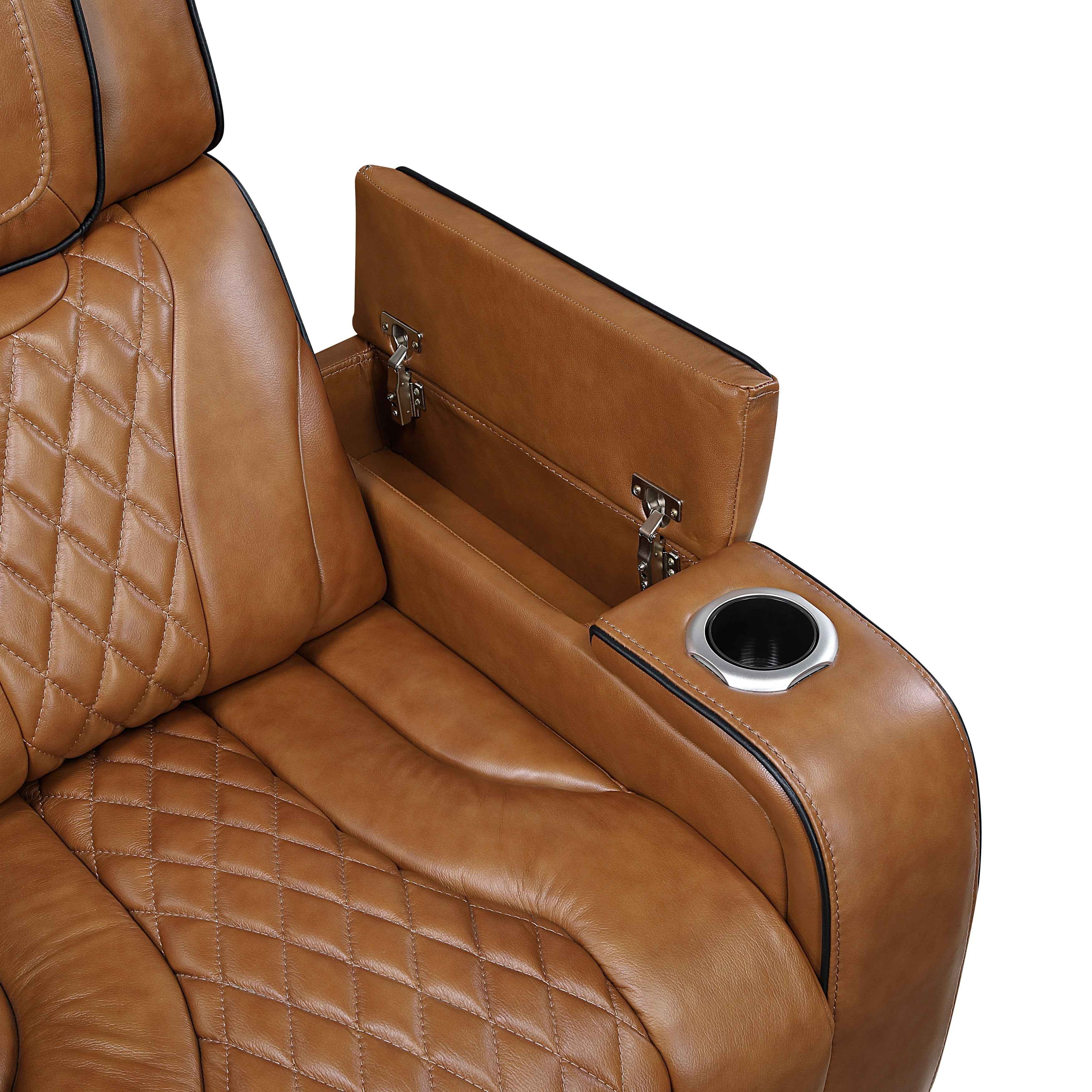 Apex Brown Leather Power Double Reclining Sofa - Image 10